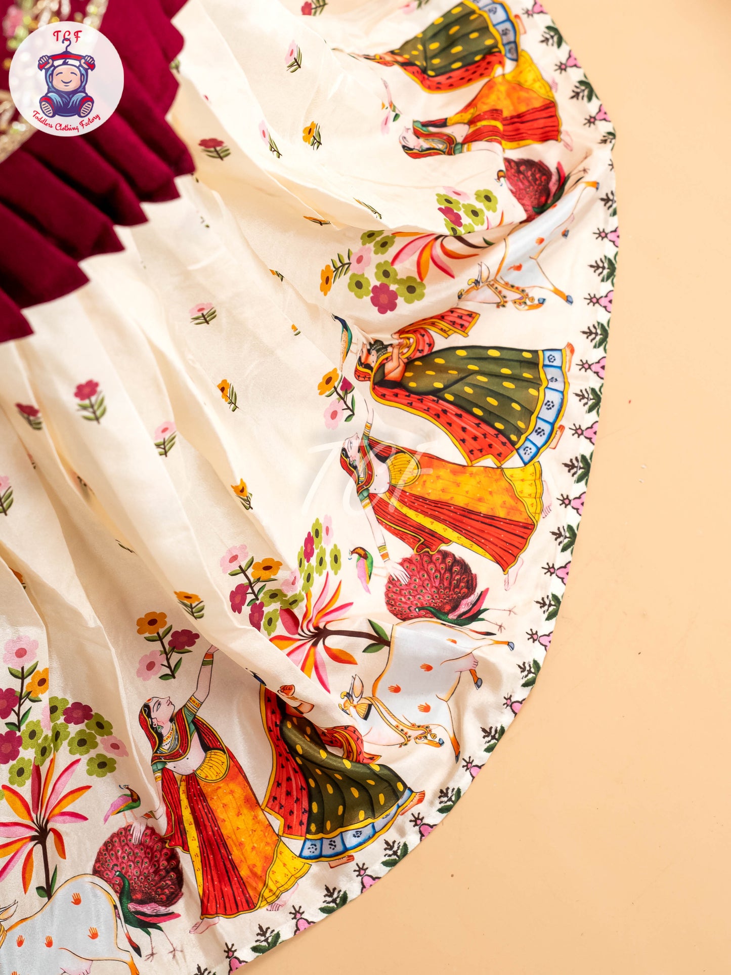 Maroon & Cream - Semi Leghanga Choli
