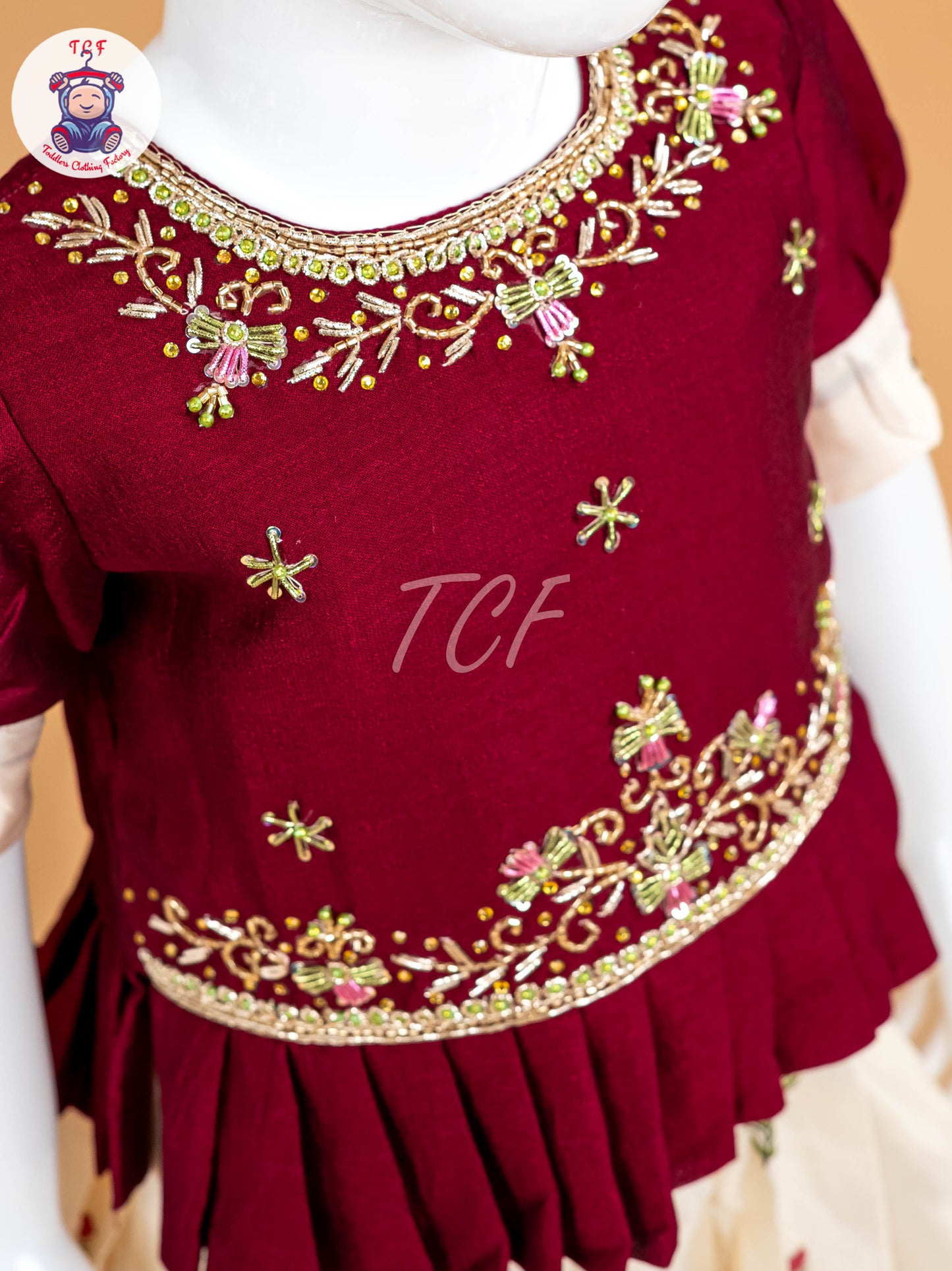 Maroon & Cream - Semi Leghanga Choli