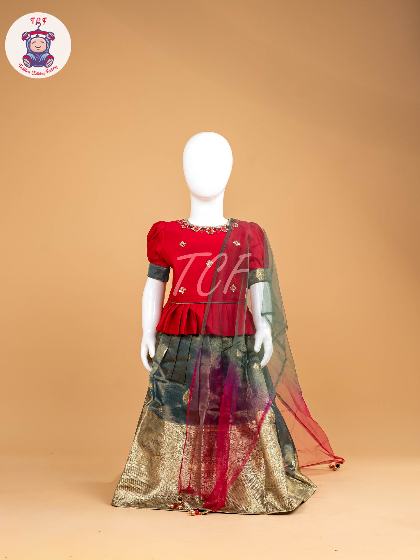 Pink & Green Floral Print - Semi Leghanga Choli