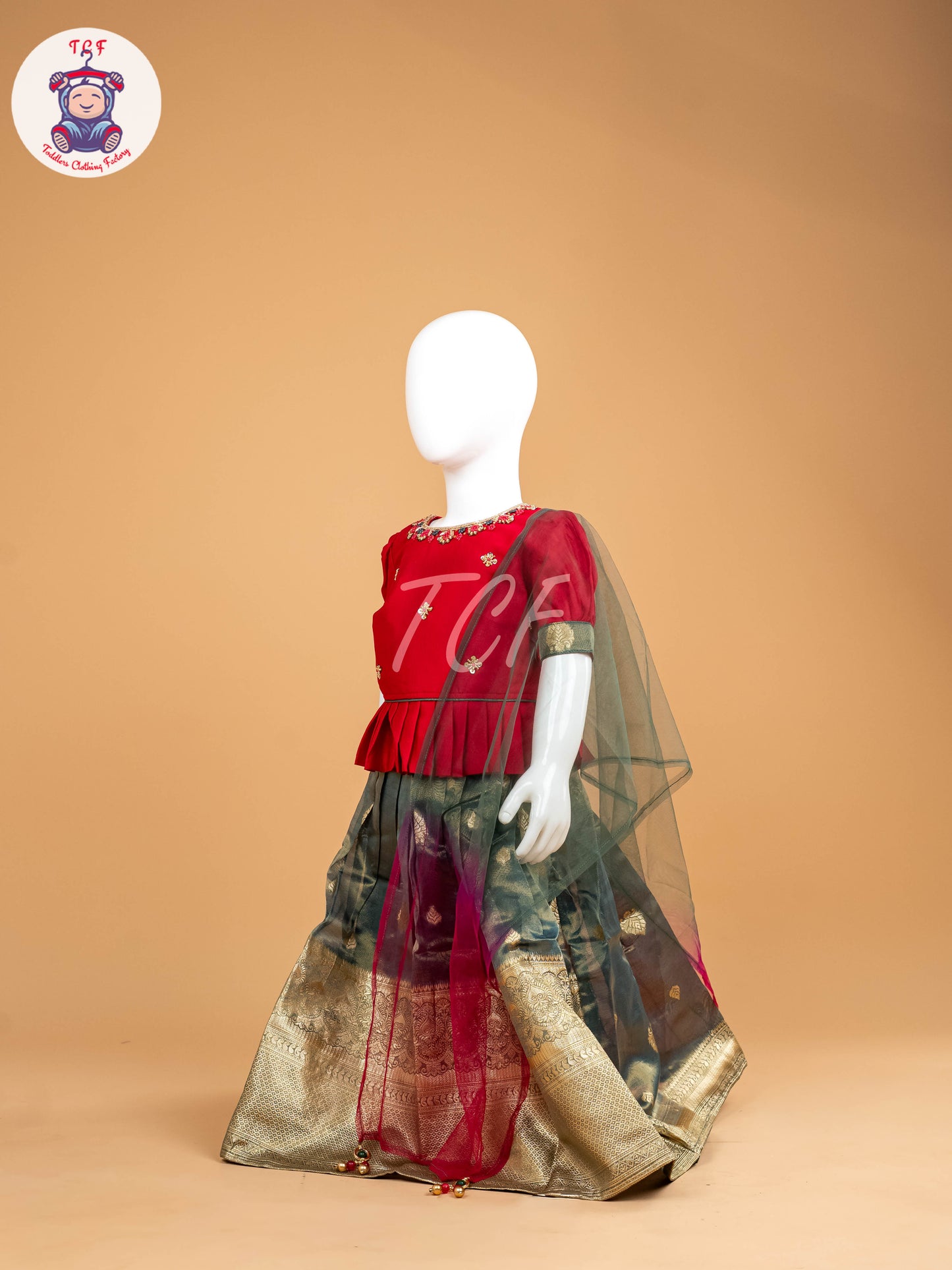 Pink & Green Floral Print - Semi Leghanga Choli