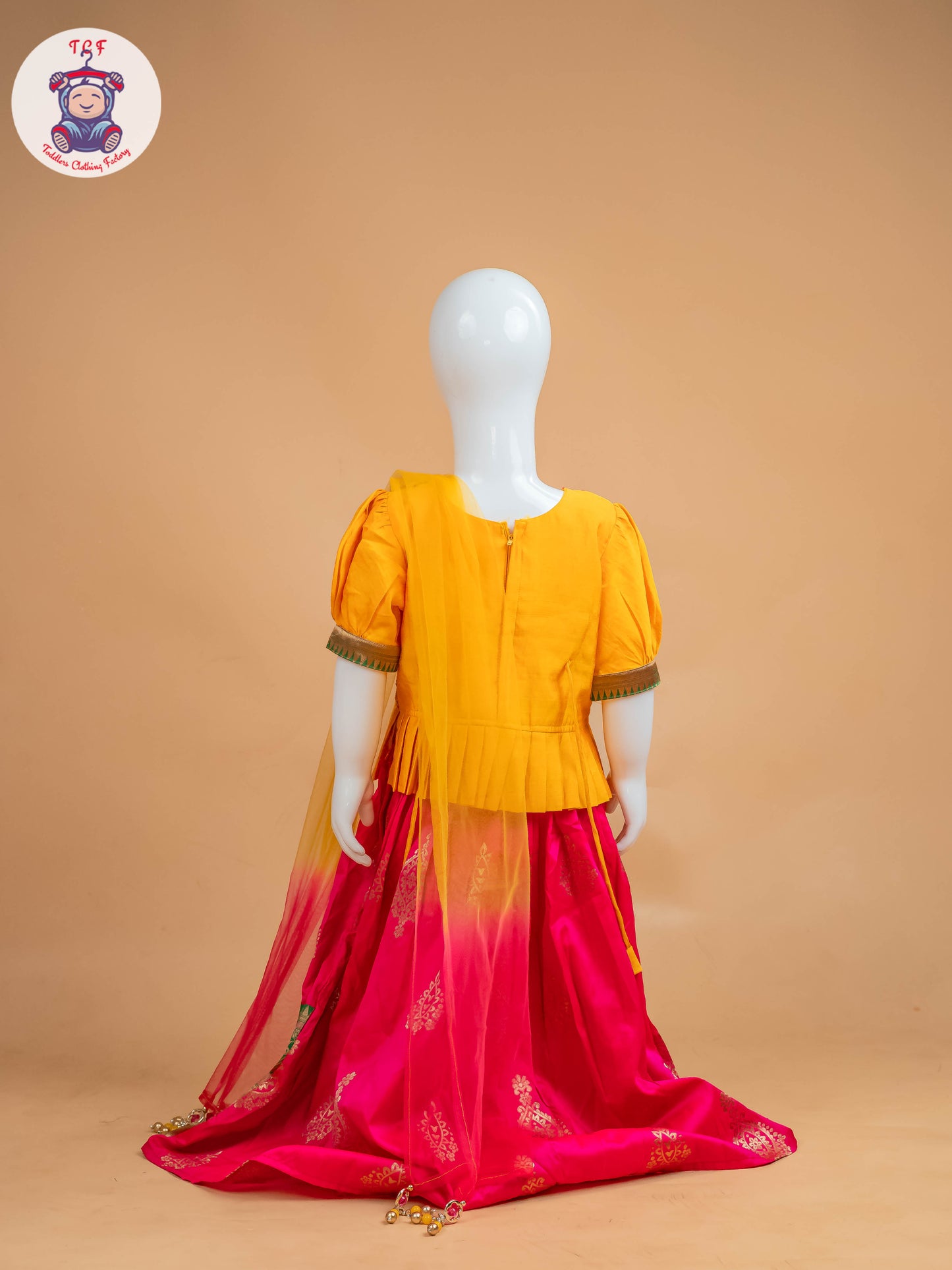 Yellow & Red Floral Print - Semi Lehenga Choli