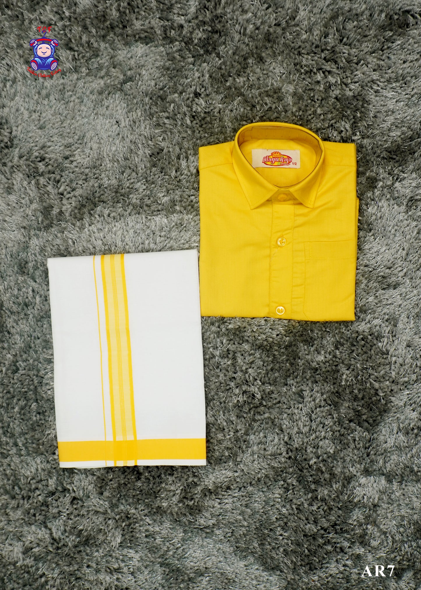 Yellow - Royal Blue - Boys Readymade Dhotis & Shirts