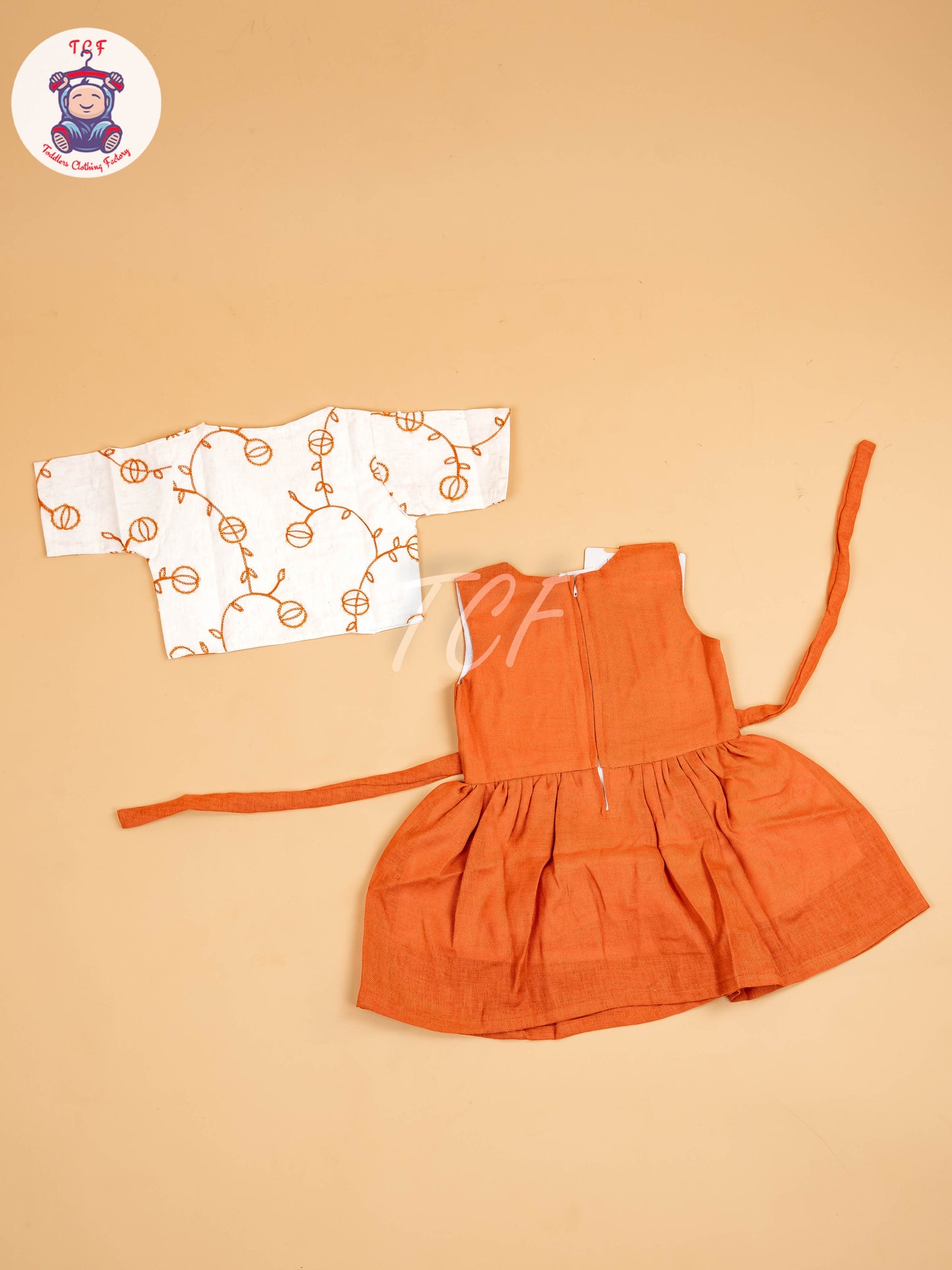 Rust - Girls Floral Printed Ethnic Frock