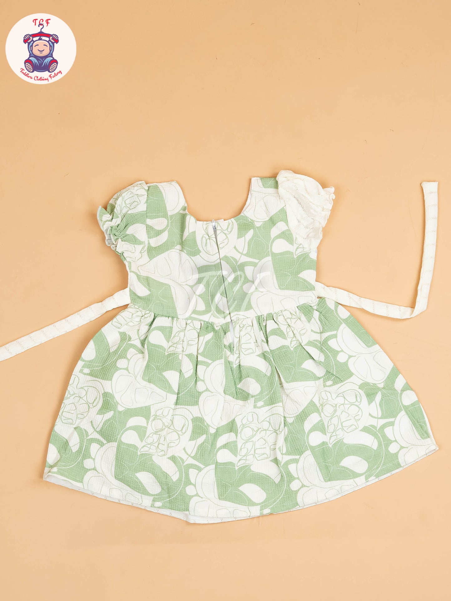 White & Green - Girls Floral Printed Ethnic Frock