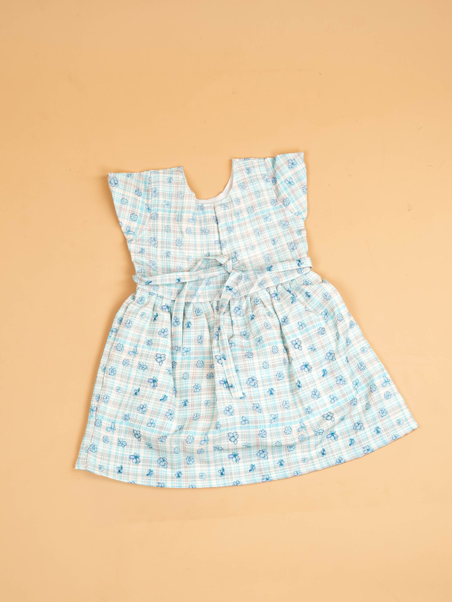 Sky Blue - Girls Floral Printed Ethnic Frock