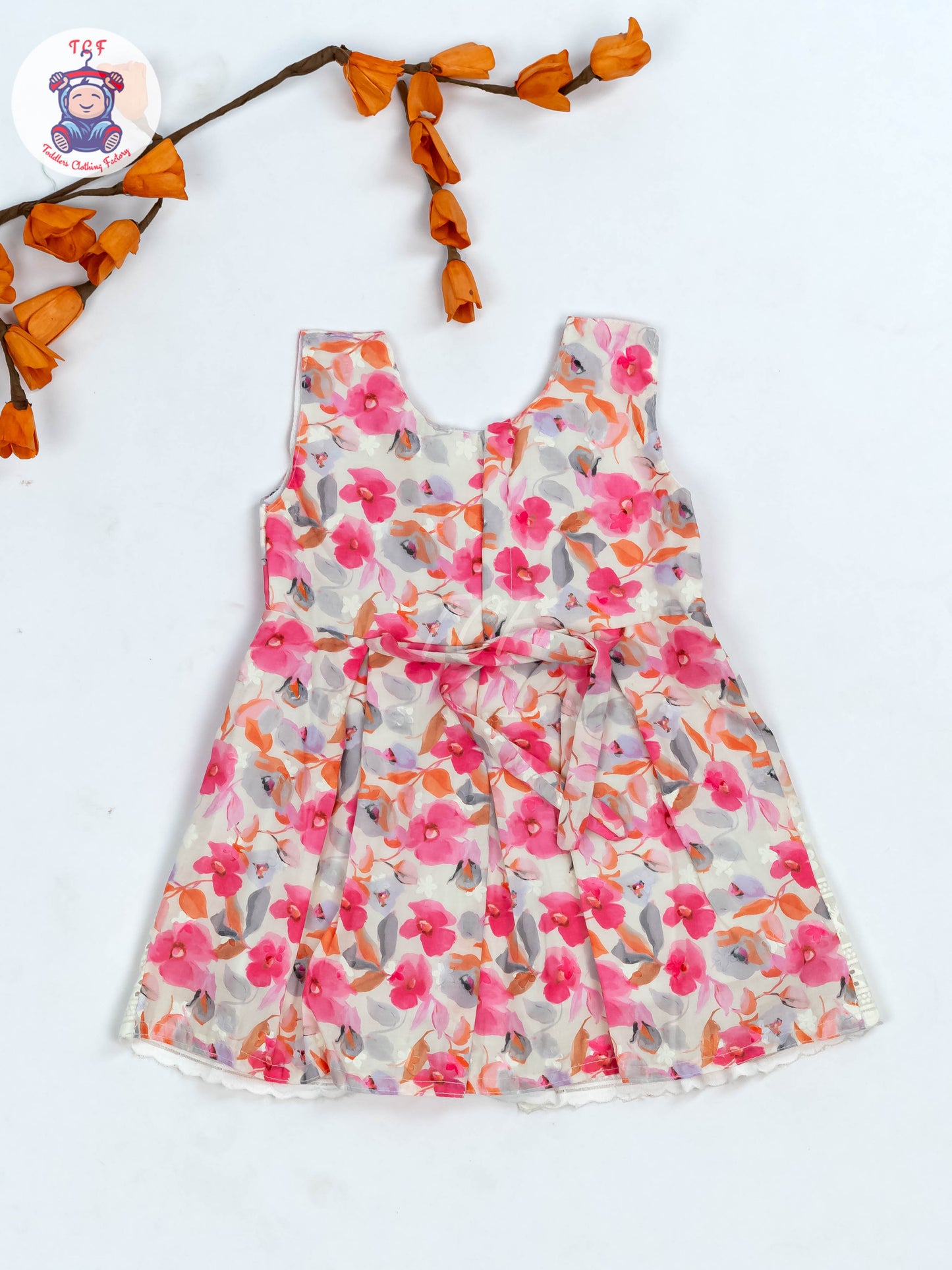 Pink Floral Printed - Girls Readymade Cotton Frocks