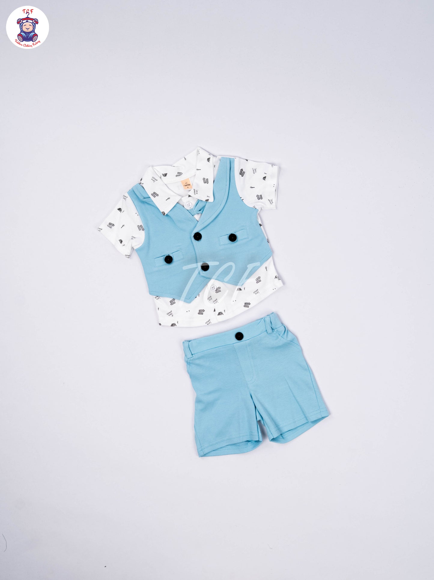 White & Sky Blue - Collar T-Shirts & Shorts