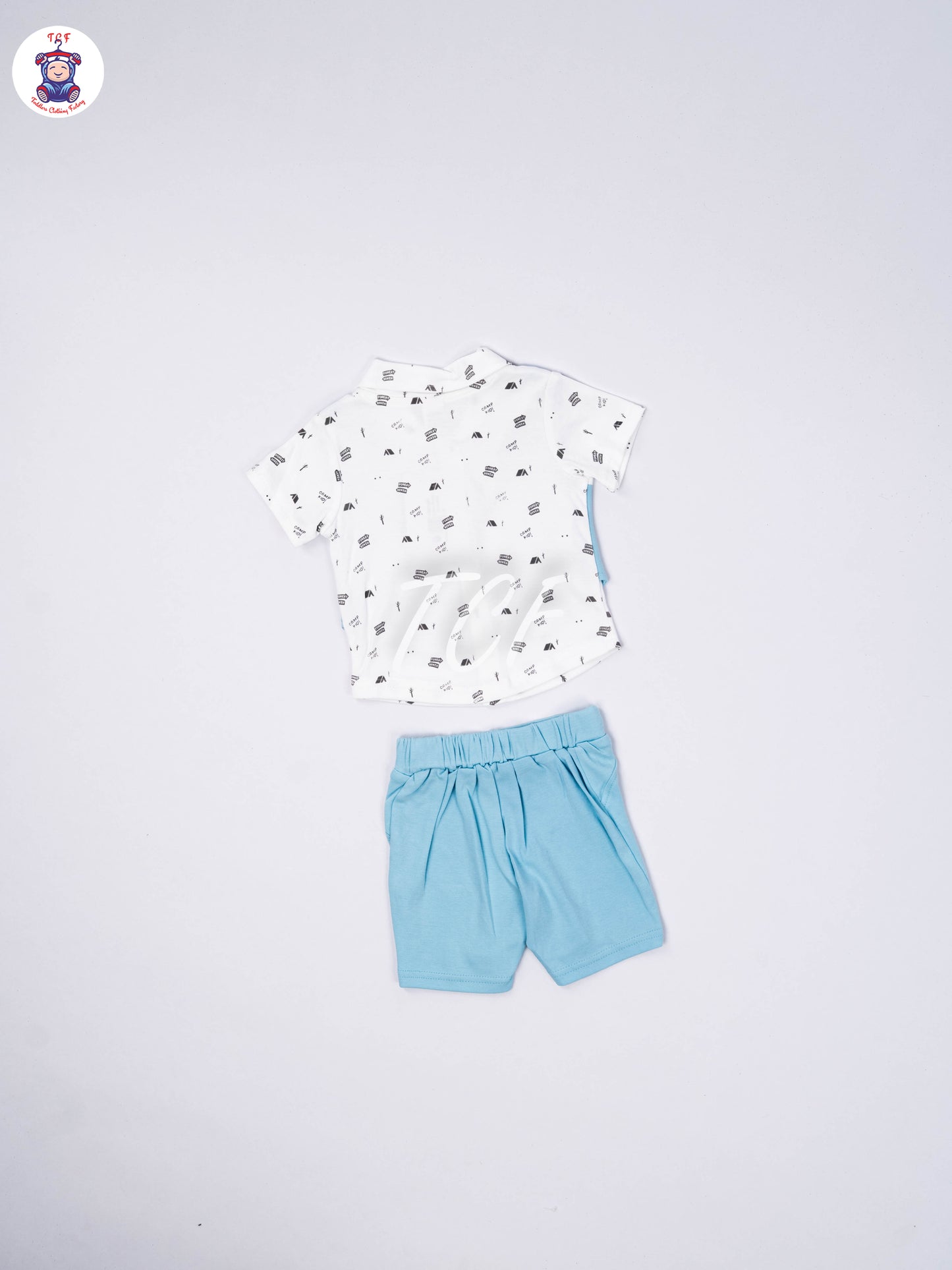 White & Sky Blue - Collar T-Shirts & Shorts