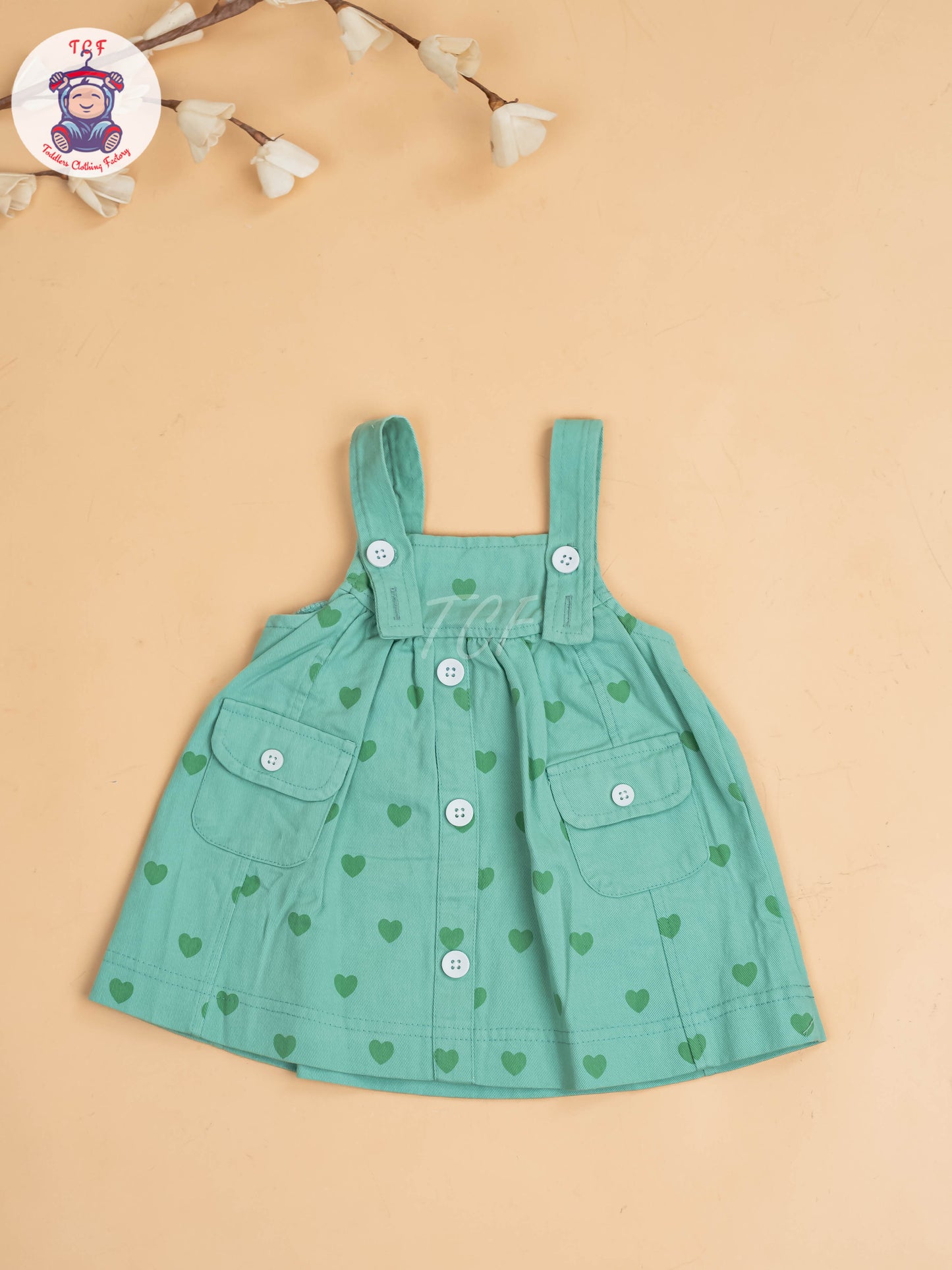 White & Light Green - Girls Cotton Frock