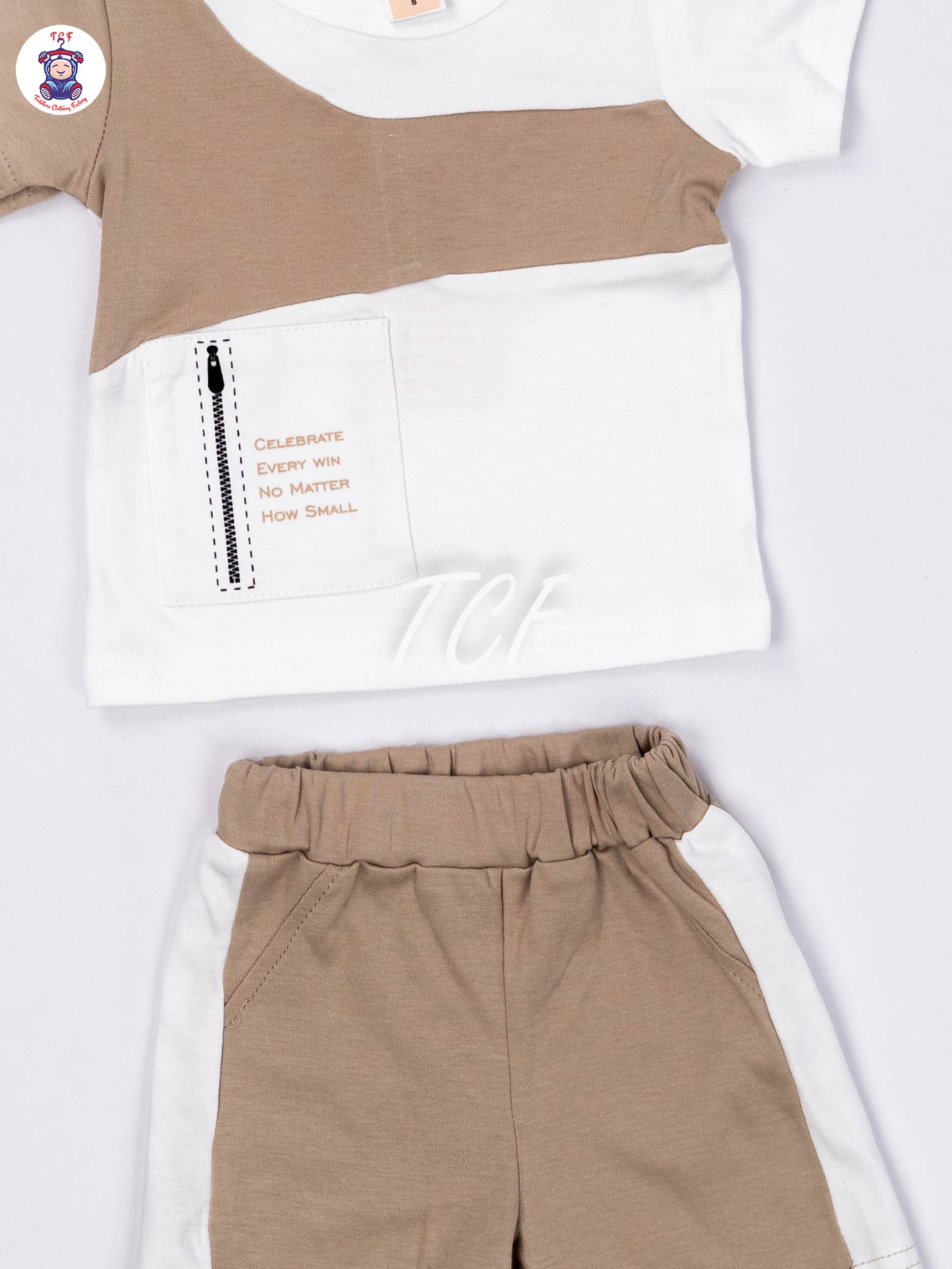 White & Lite Brown - T-Shirts & Shorts