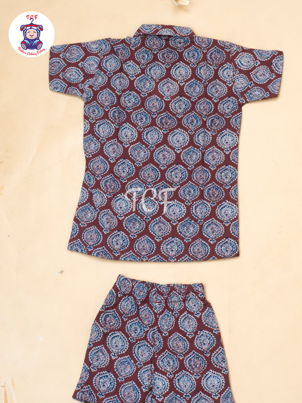 Maroon - Boys Ajrakh Printed Shirts & Shorts