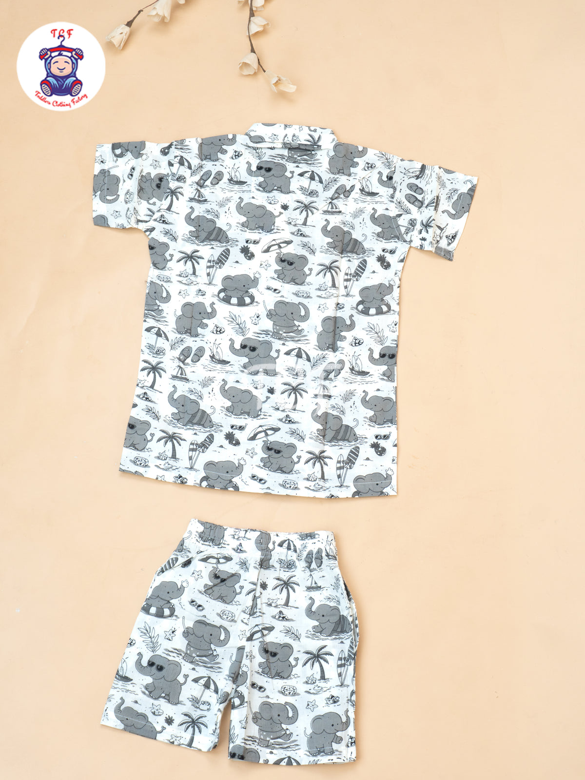Grey - Boys Elephnat Printed Shirts & Shorts