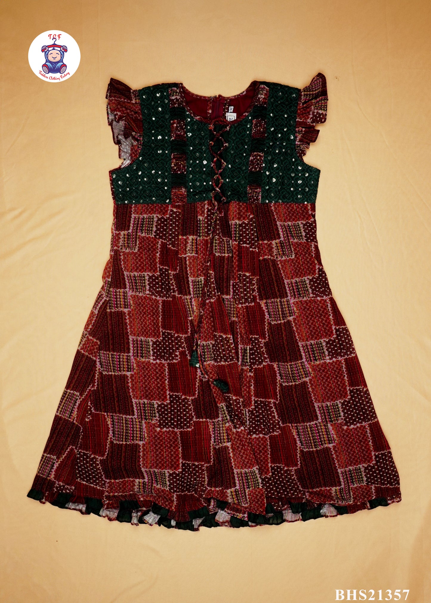 Green & Maroon - Girls Frock
