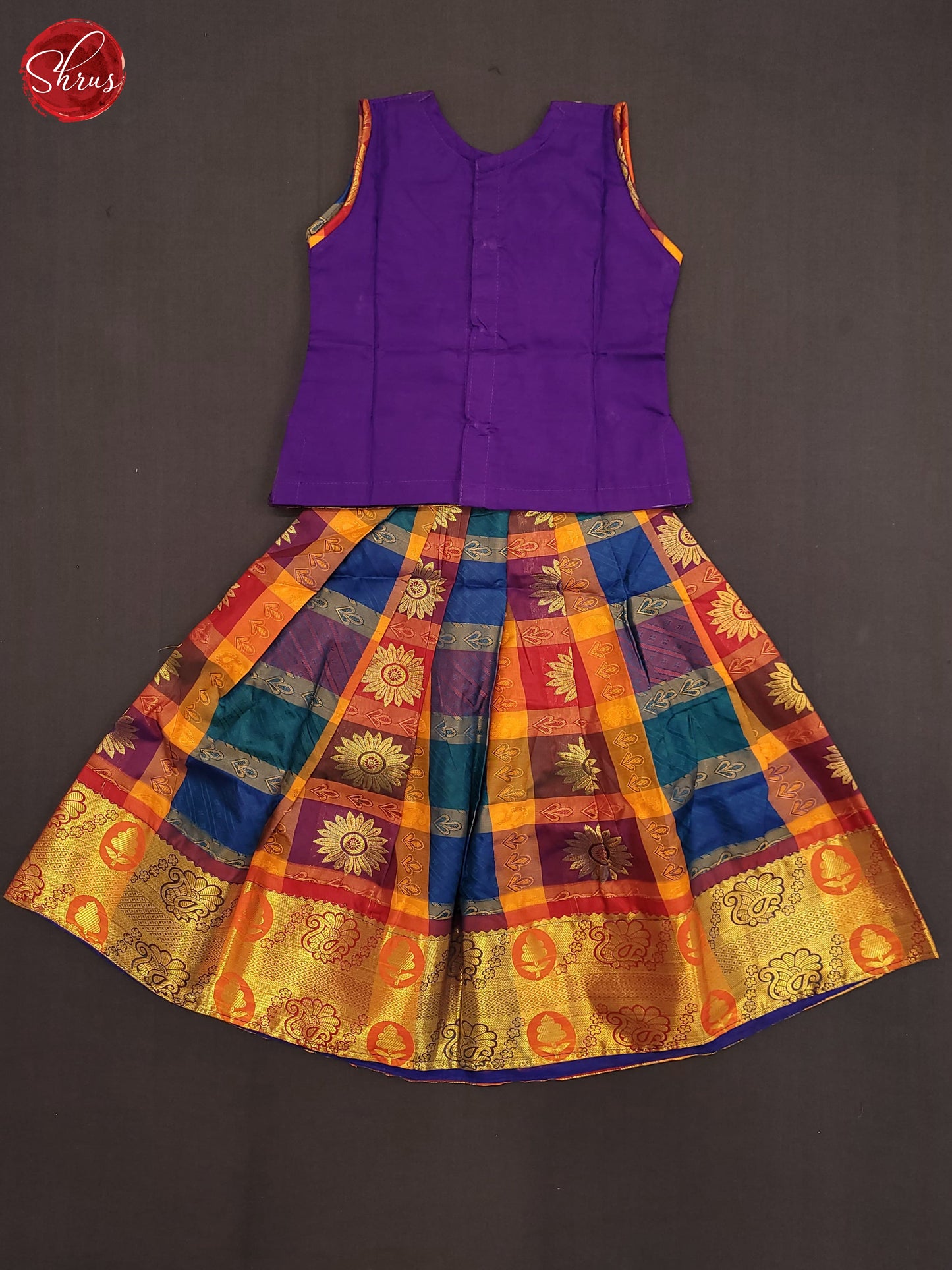 Purple & Orange - Readymade Pattu Pavadai Set - Shop on ShrusEternity.com