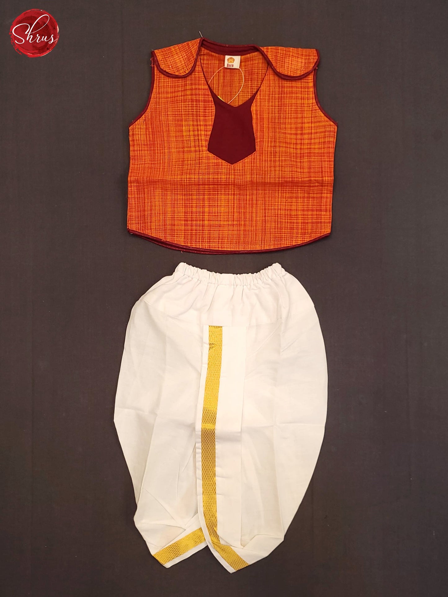 Orange- Readymade Dhoti Set - Shop on ShrusEternity.com