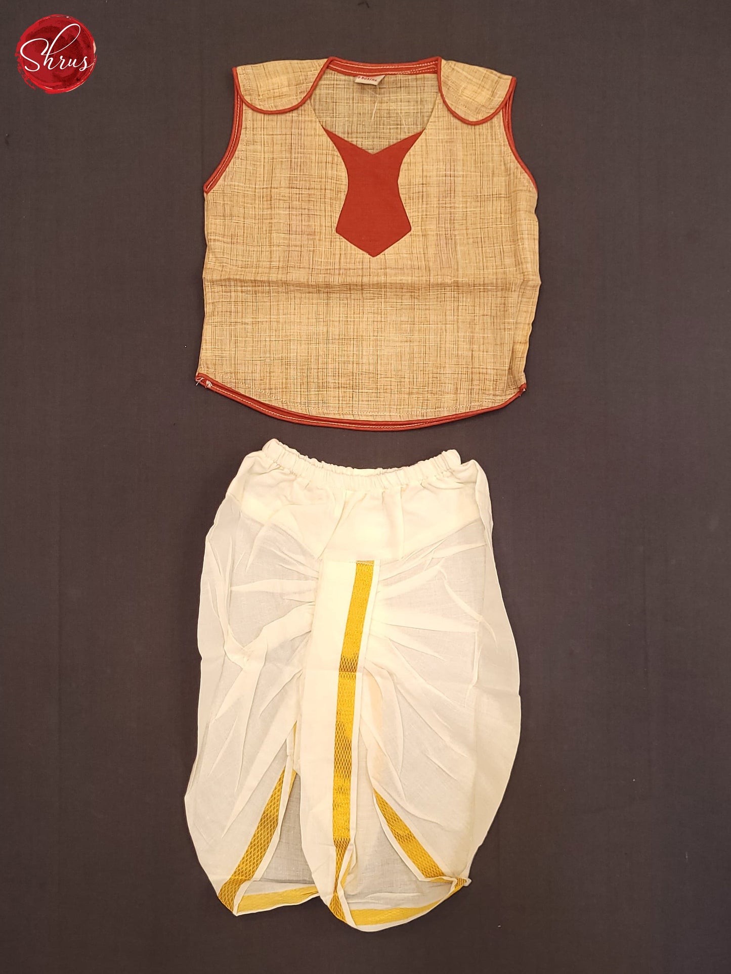 Beige - Readymade Kids Dhoti Set - Shop on ShrusEternity.com