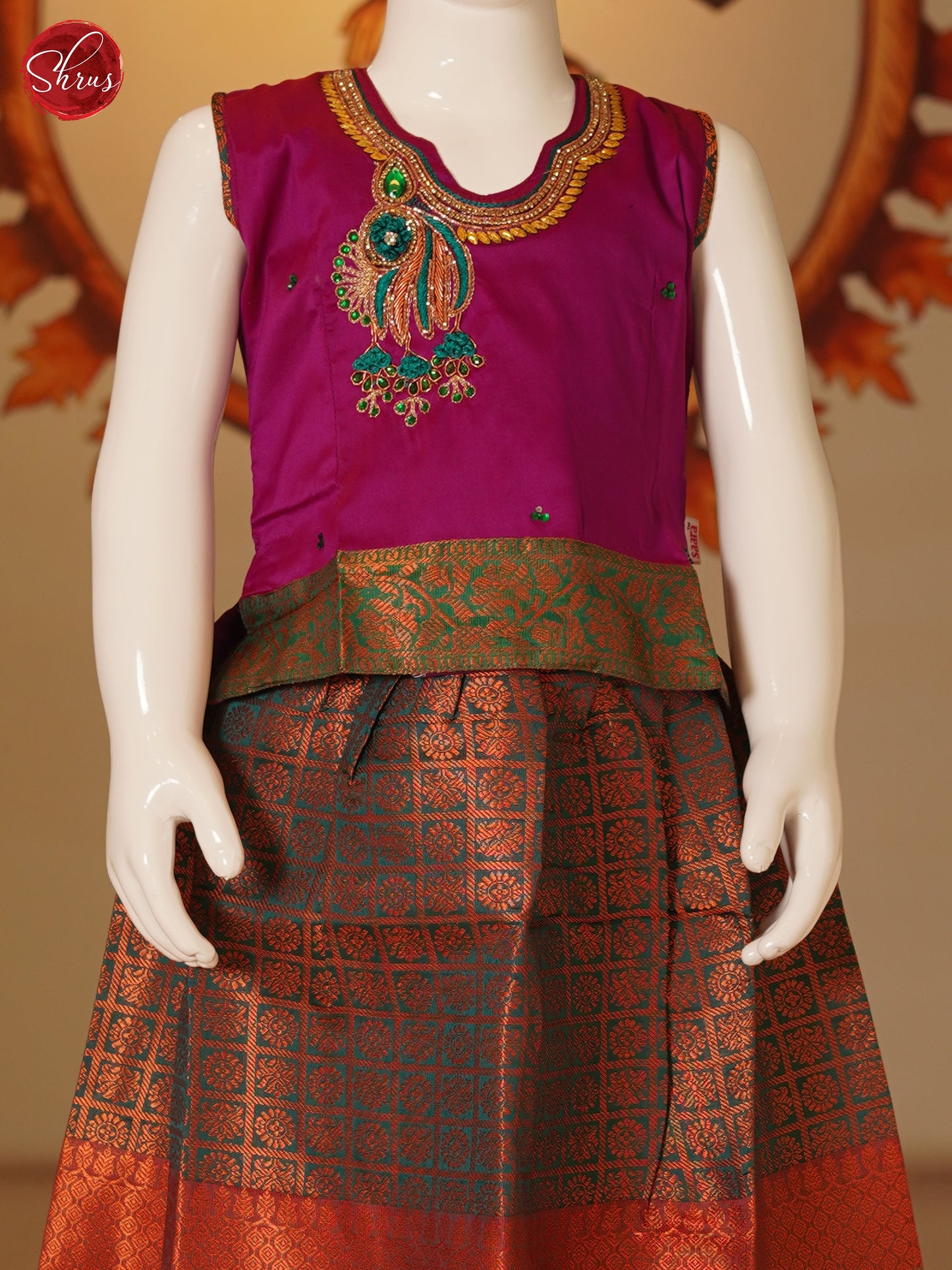 Purple & Green - Readymade Pattu Pavadai - Shop on ShrusEternity.com