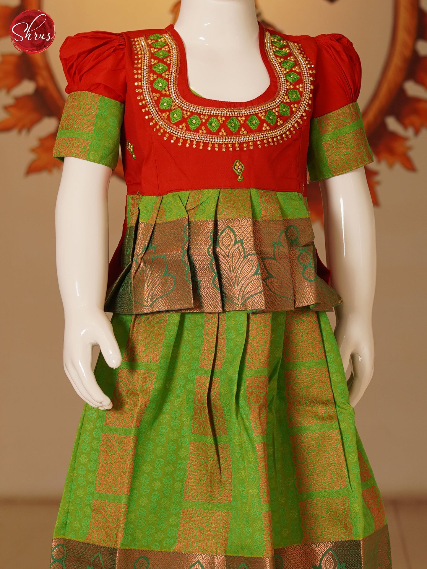 Red & Green - Readymade Pattu Pavadai - Shop on ShrusEternity.com