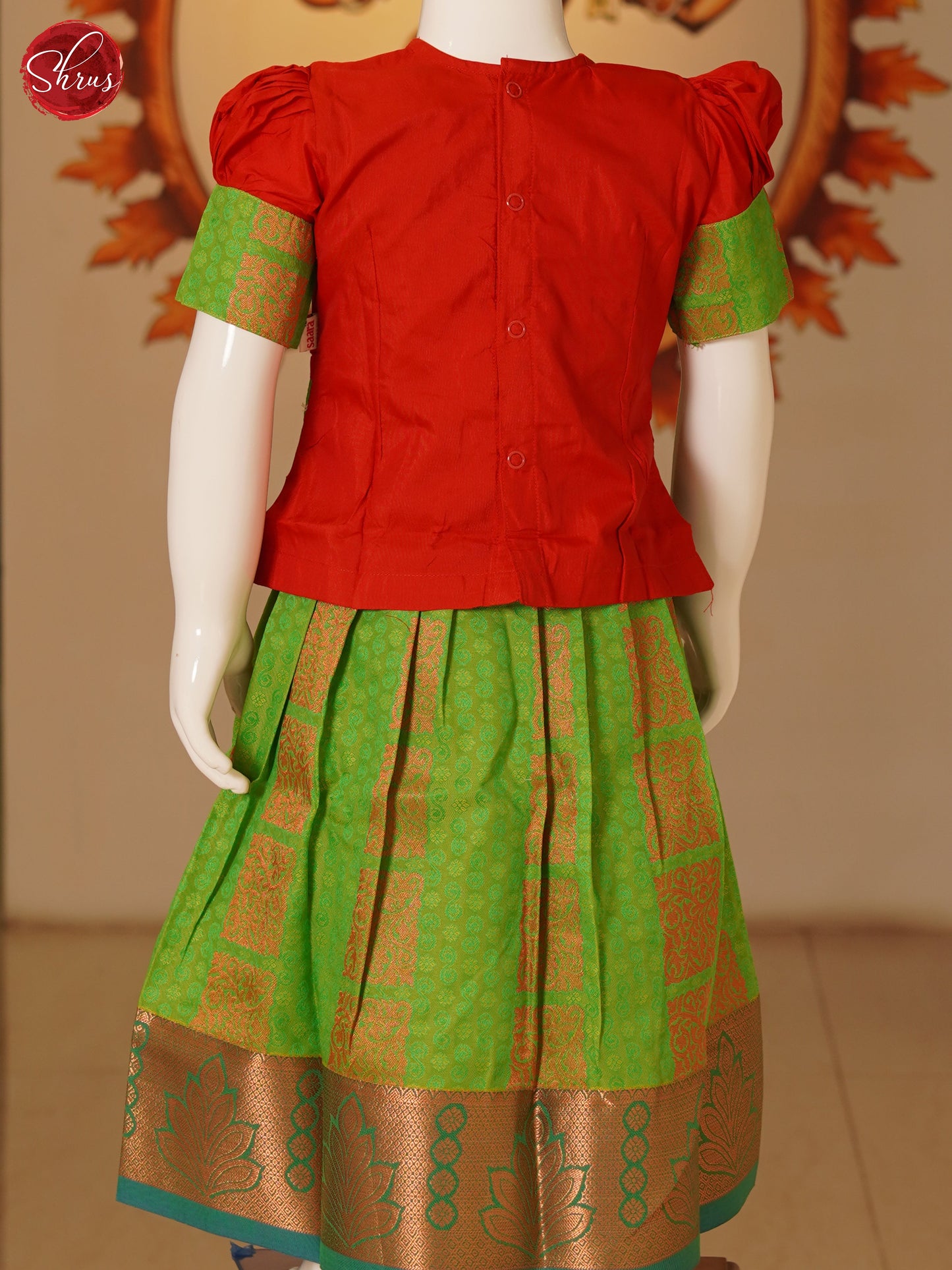 Red & Green - Readymade Pattu Pavadai - Shop on ShrusEternity.com