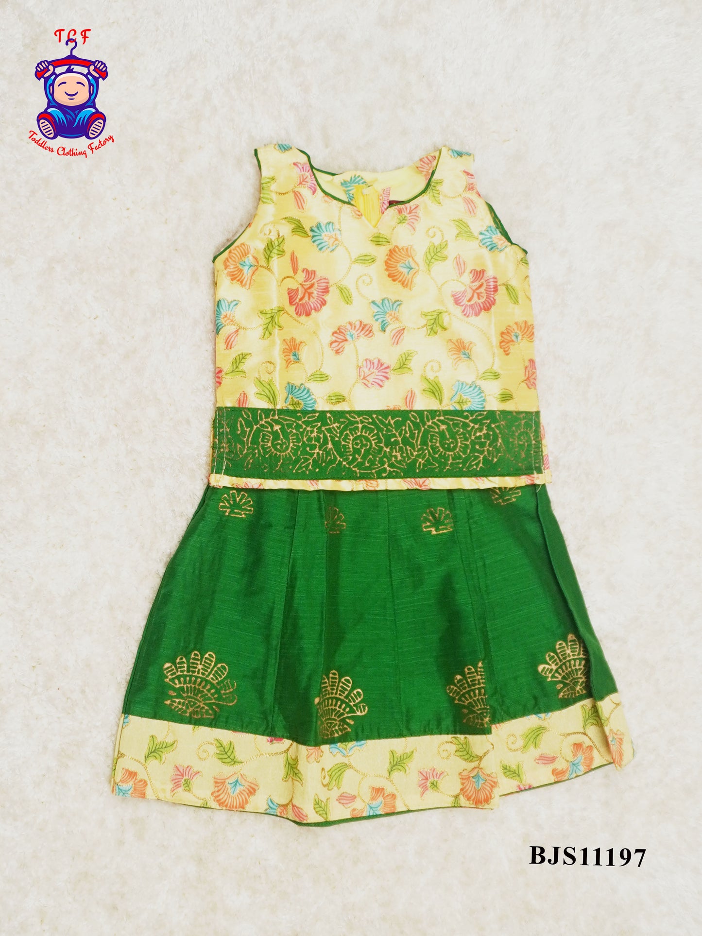 yellow & Green - Readymade Kids Pavadai set