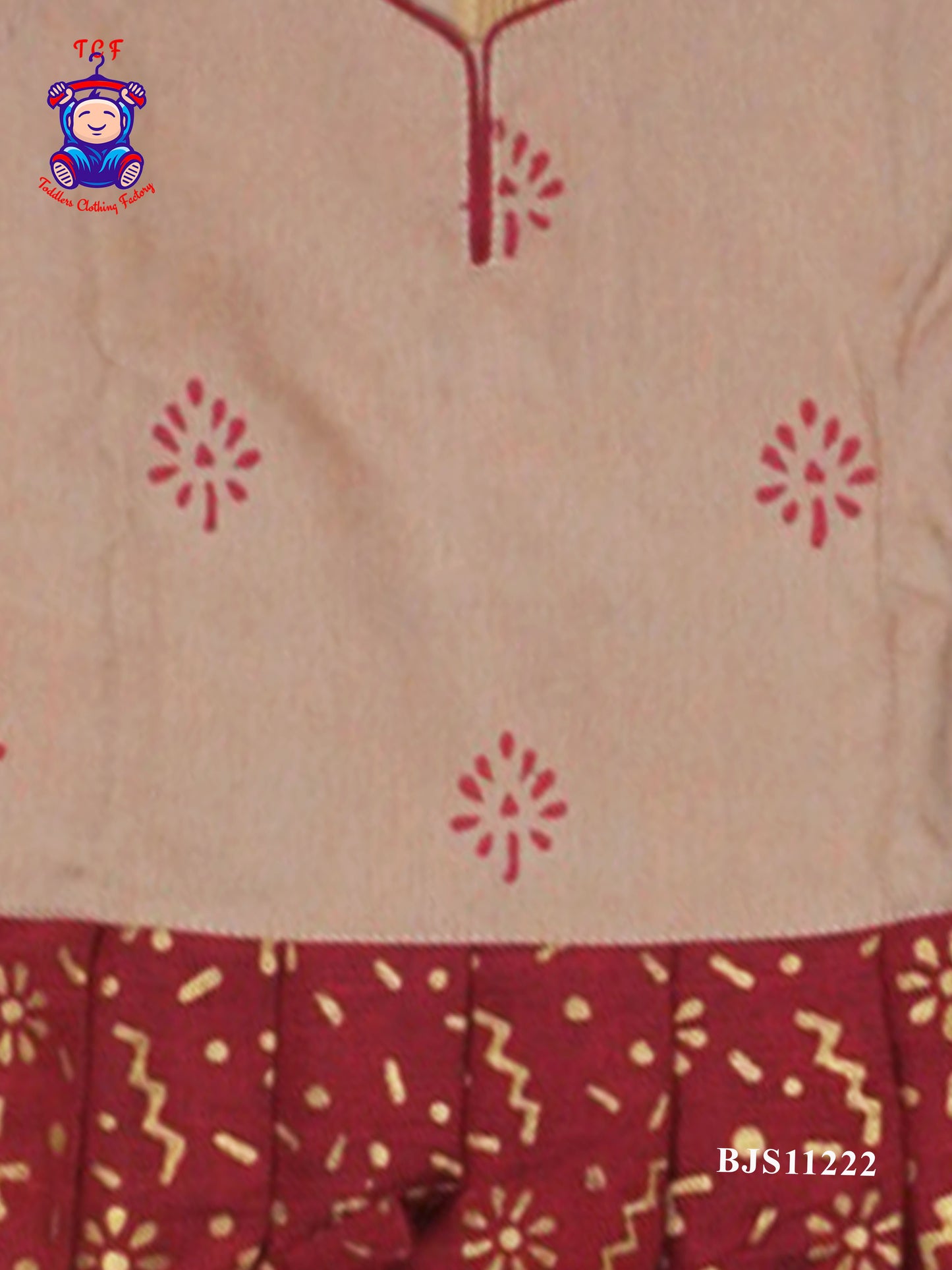 Cream & Red - Cotton Pavadai Sattai