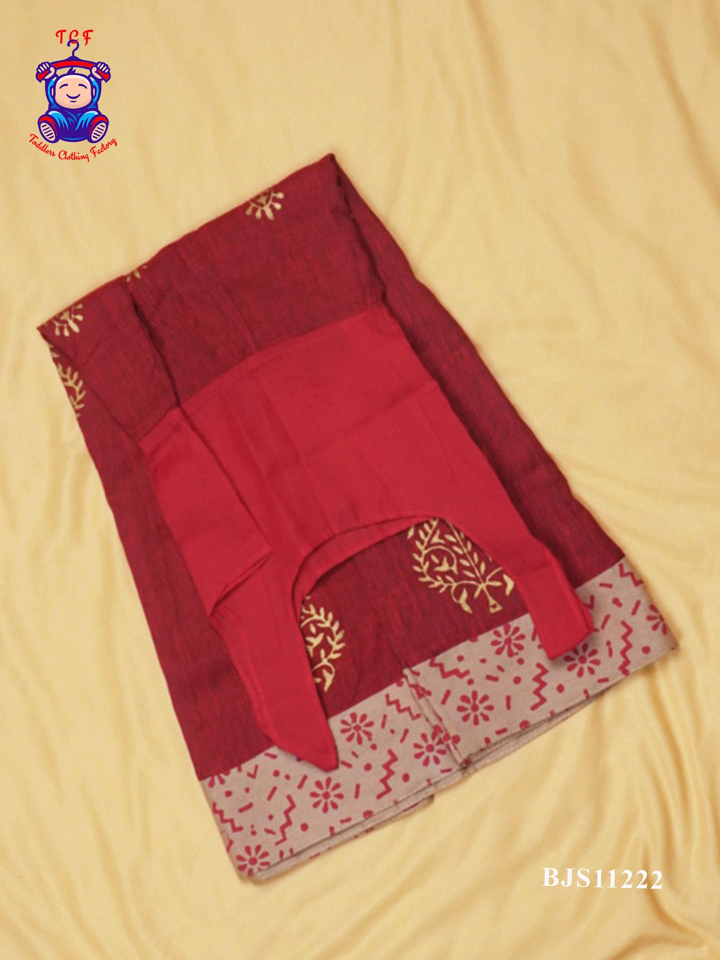Cream & Red - Cotton Pavadai Sattai