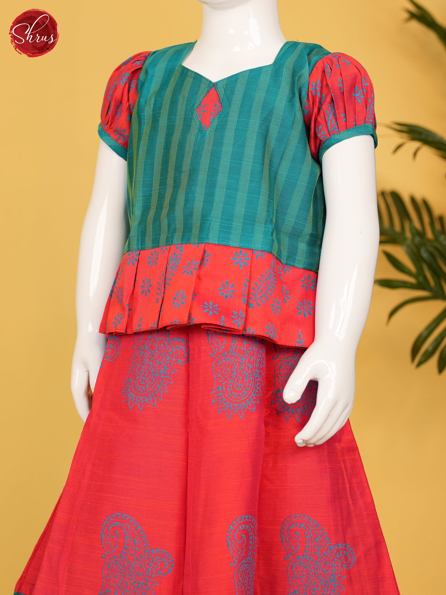 Green & Red - Readymade Kids Pavadai Set - Shop on ShrusEternity.com