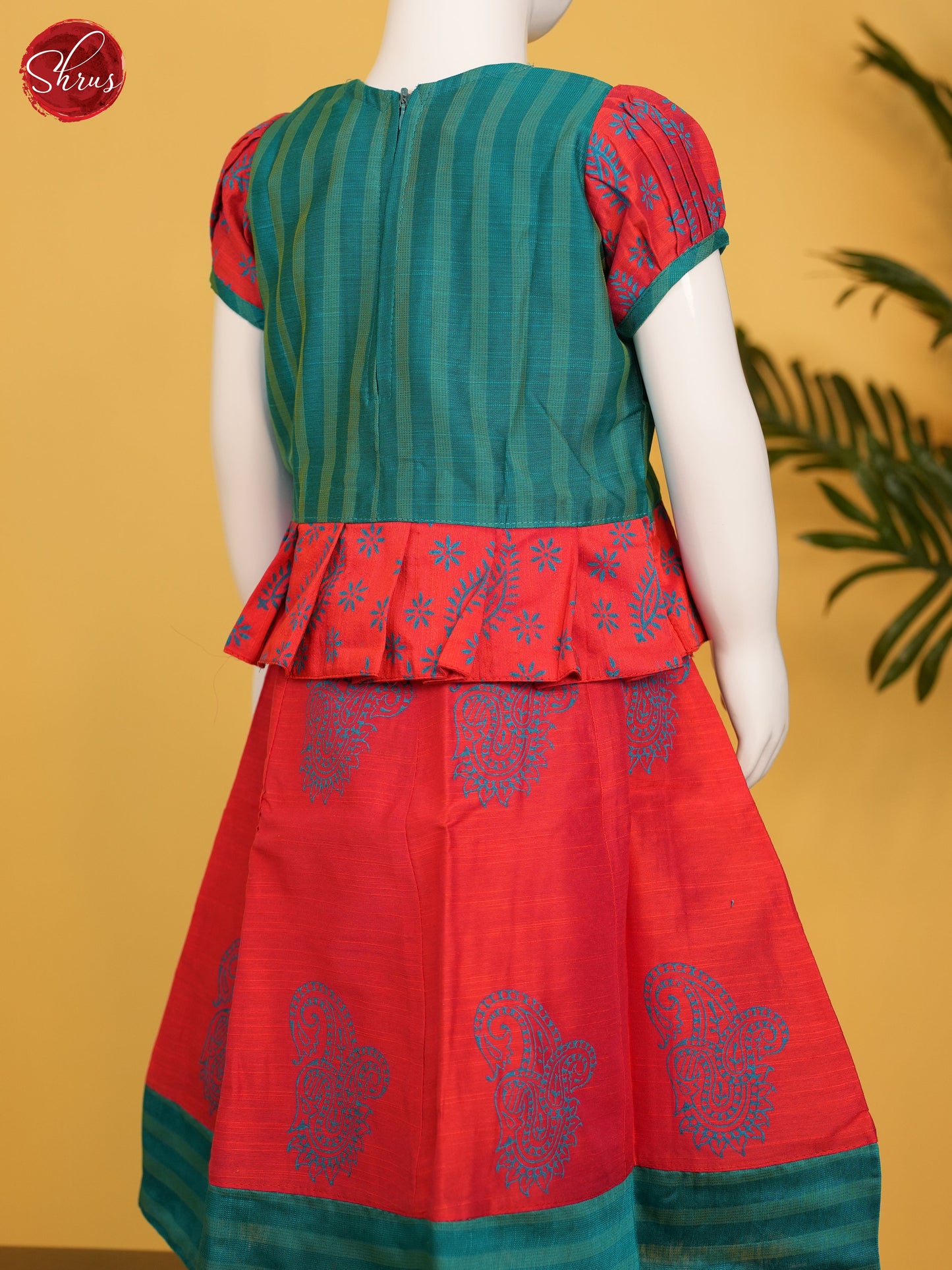 Green & Red - Readymade Kids Pavadai Set - Shop on ShrusEternity.com