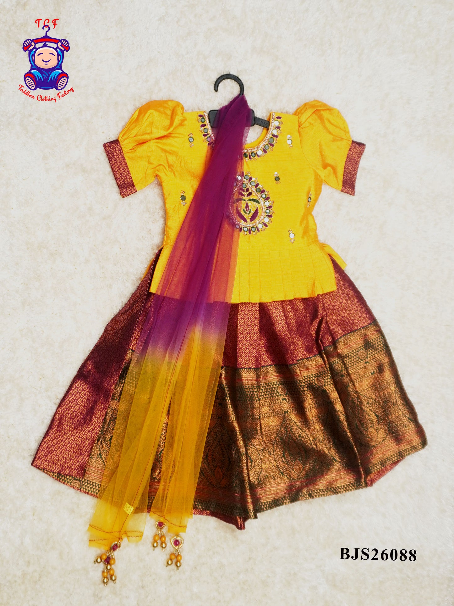 Yellow & Maroon - Lehenga