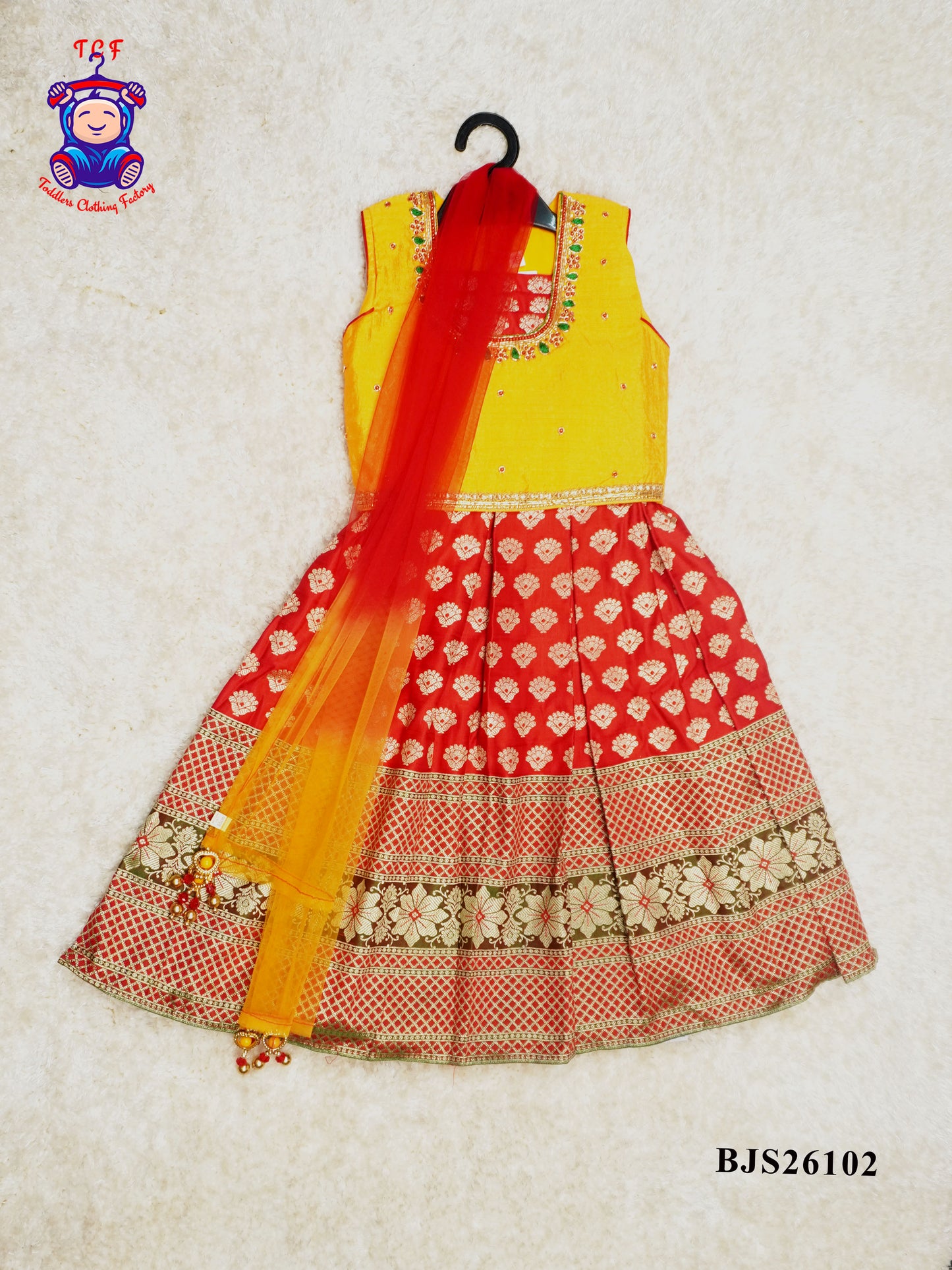 Yellow & Red - Girls Readymade Lehenga