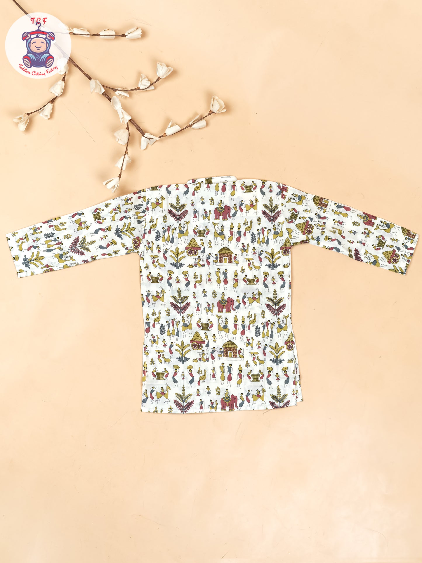 White - Boys Kalamkari Printed Long Kurta