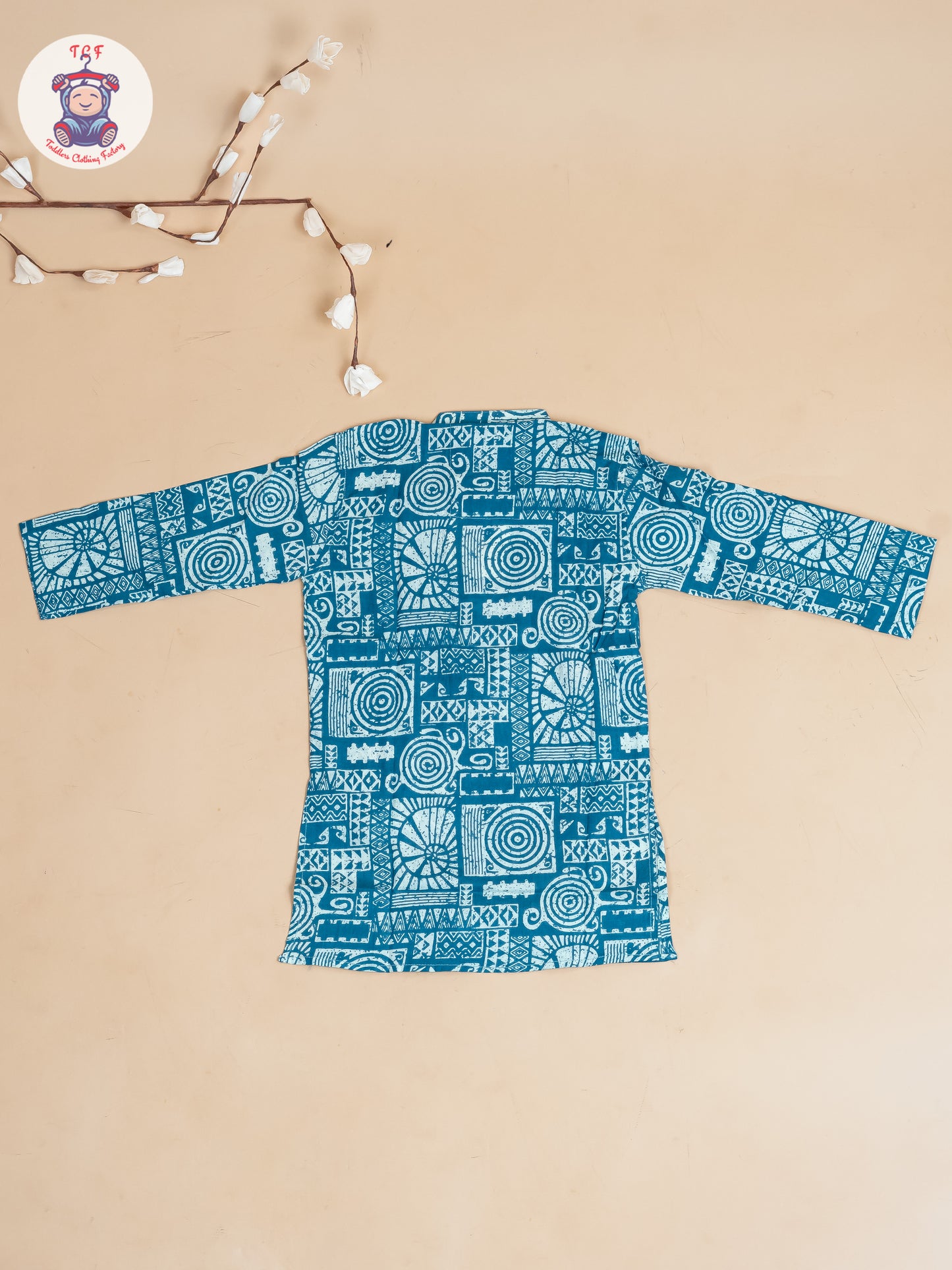 Green & White - Boy Printed Long Kurta