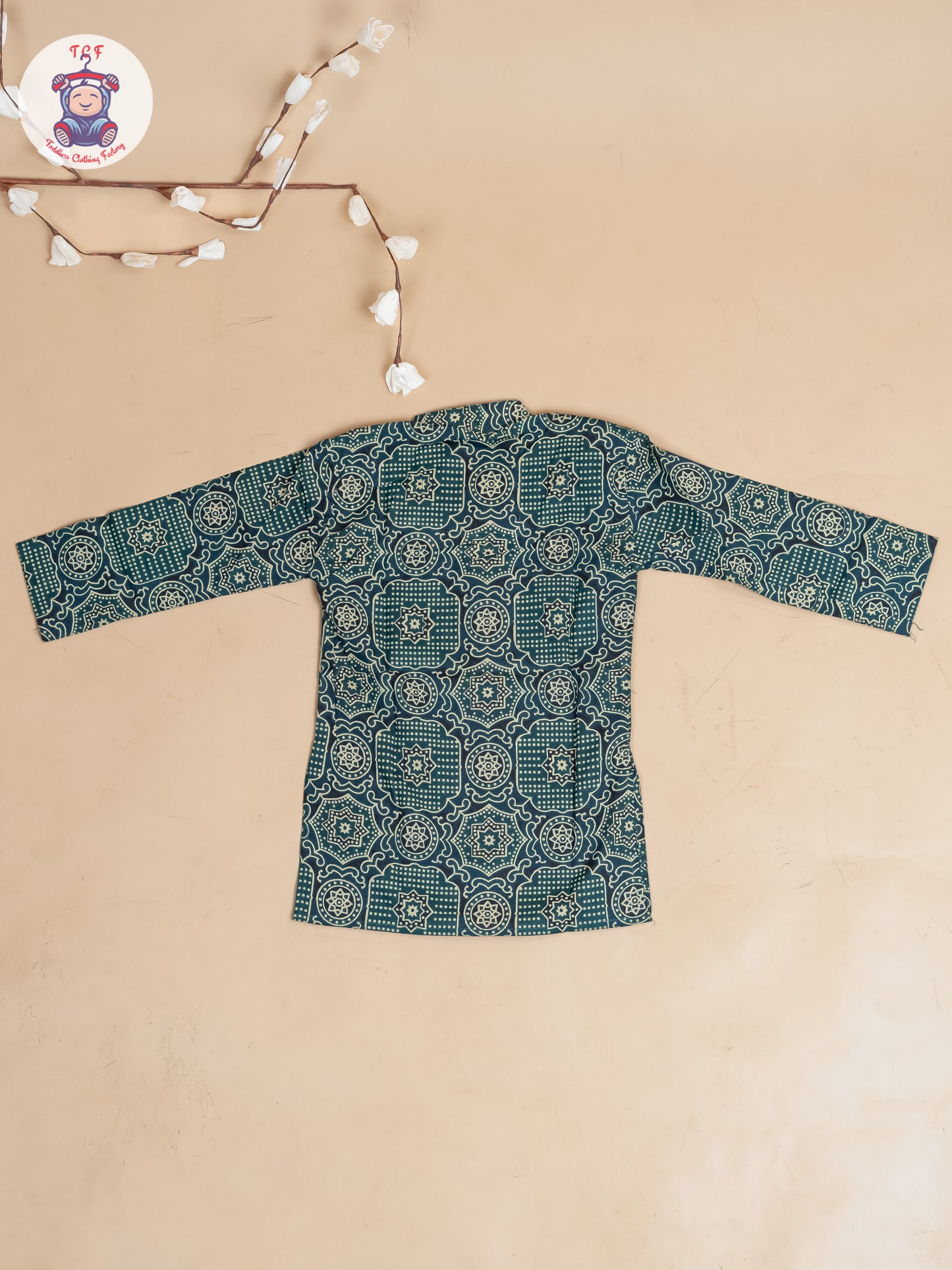 Dark Green - Boys Printed Long Kurta
