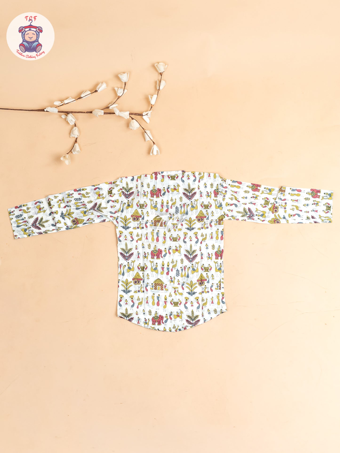 White - Boys Kalamkari Printed Short Kurta