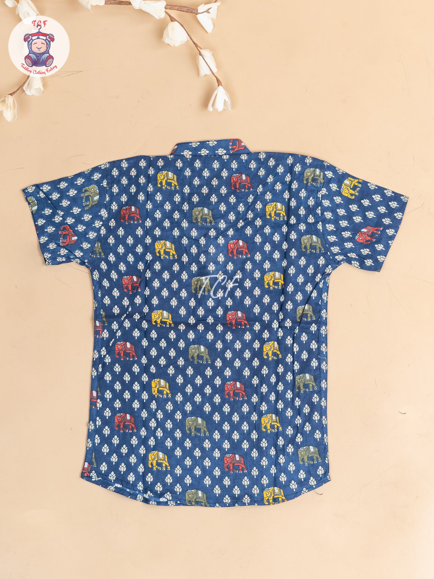 Navy Blue - Boys Floral Printed Short Kurta