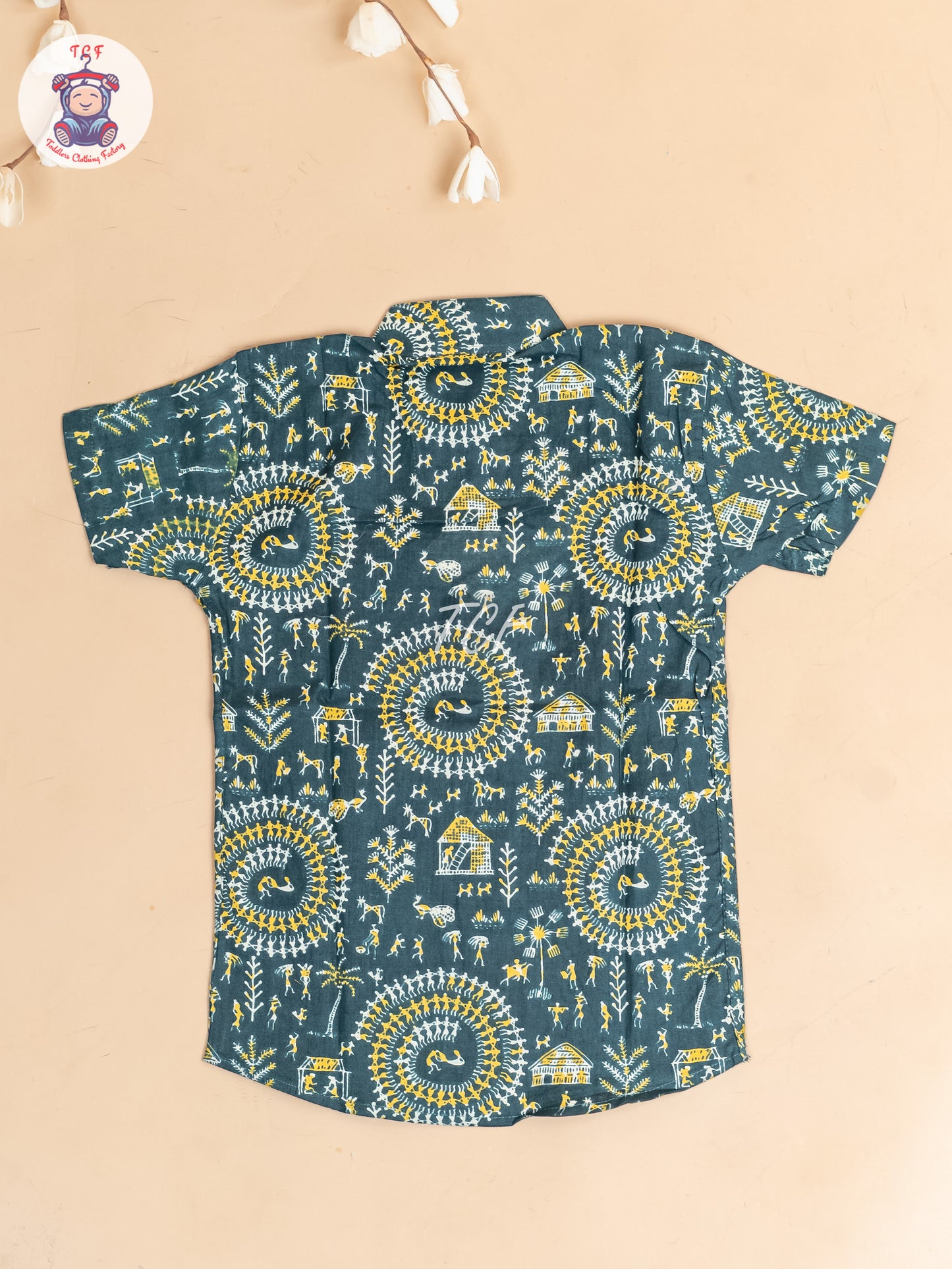 Light Green - Boys Floral Printed Short Kurta