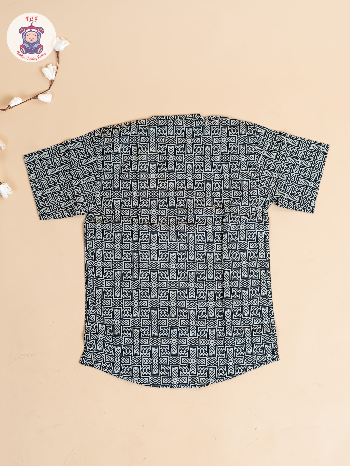 Black - Boys Floral Printed Short Kurta