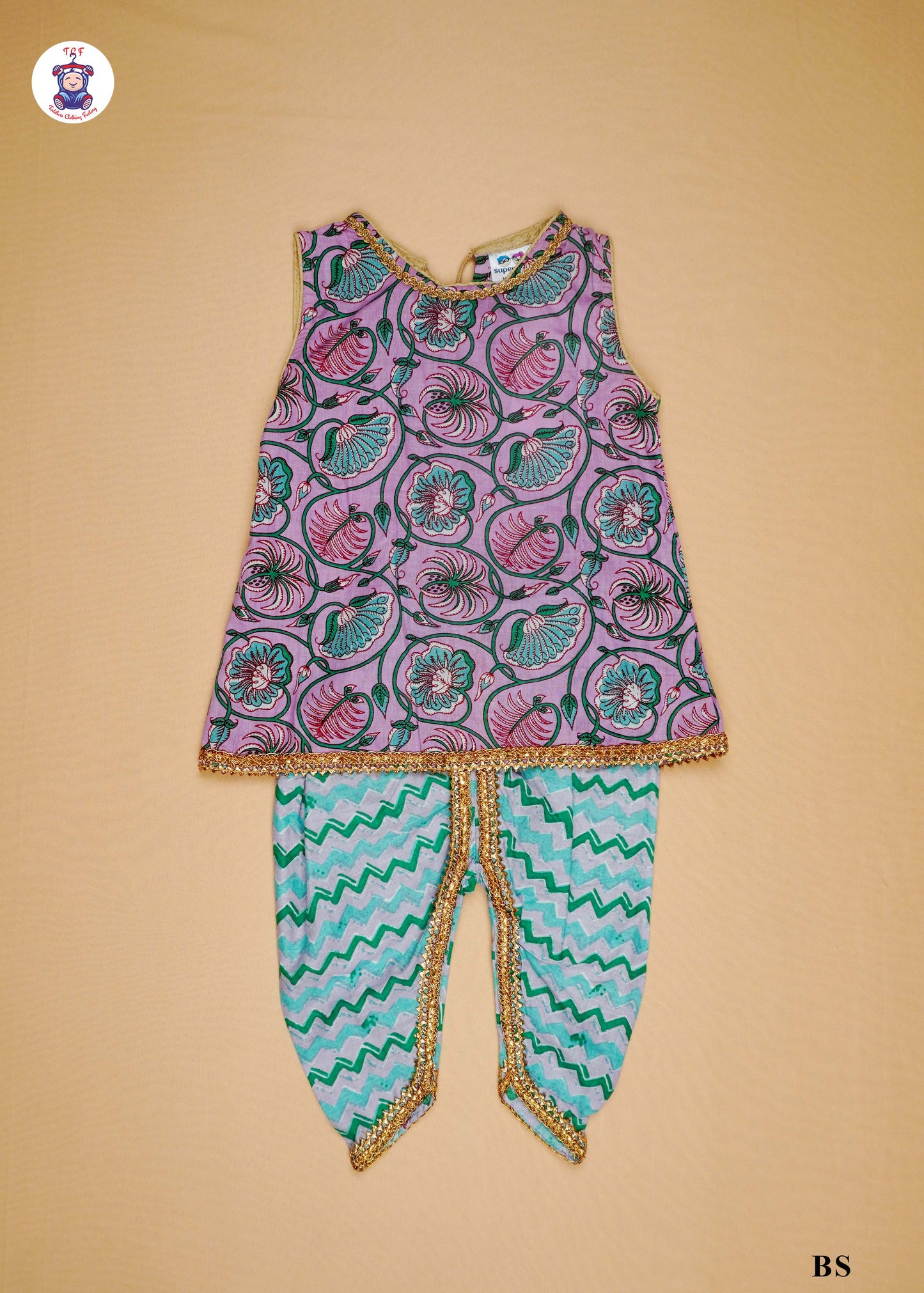 Lavender & Columbia Blue - Sleeveless Kurti Dhoti Set