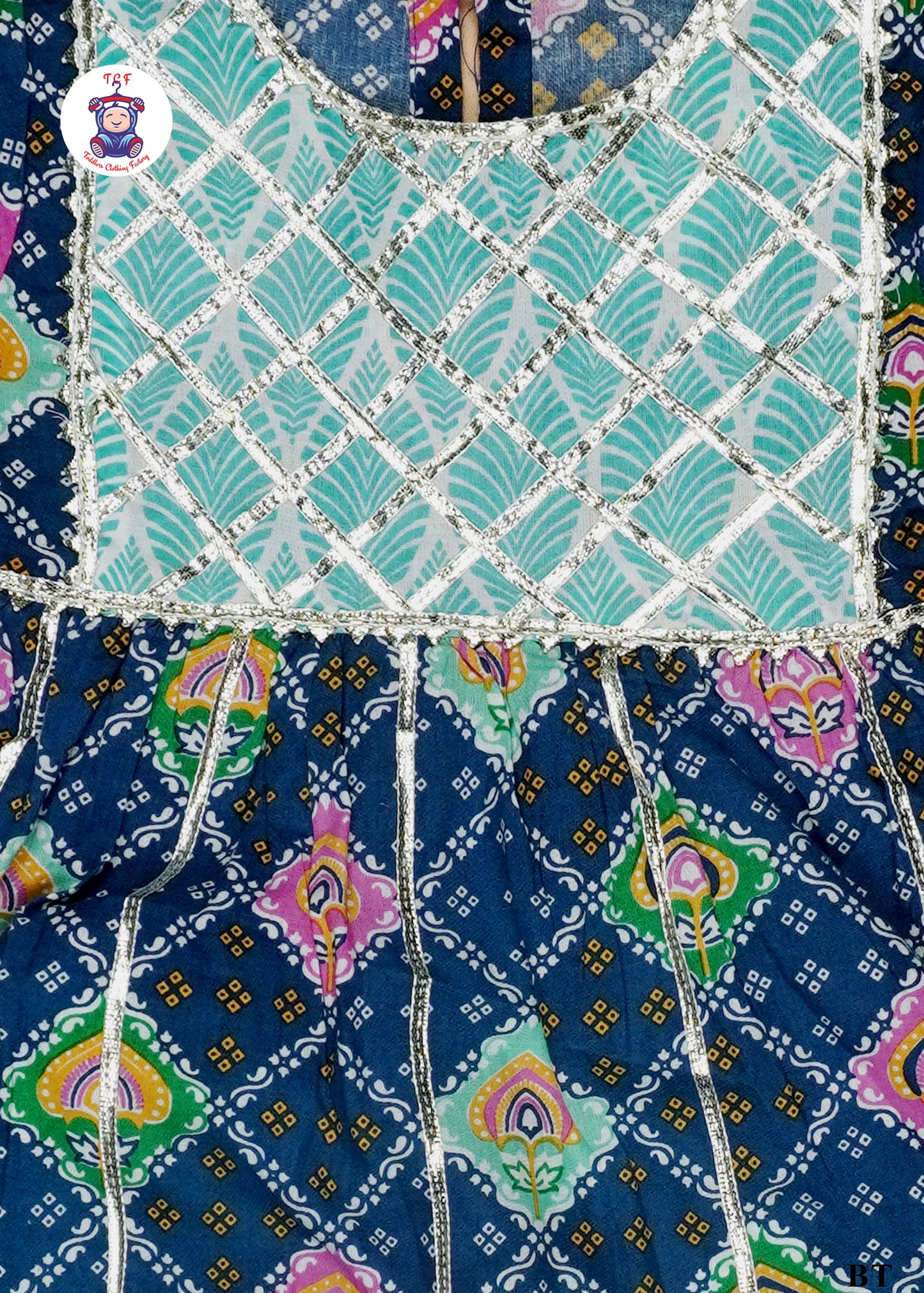 Blue & Electric Blue - Printed A-Line Kurta with Palazzos