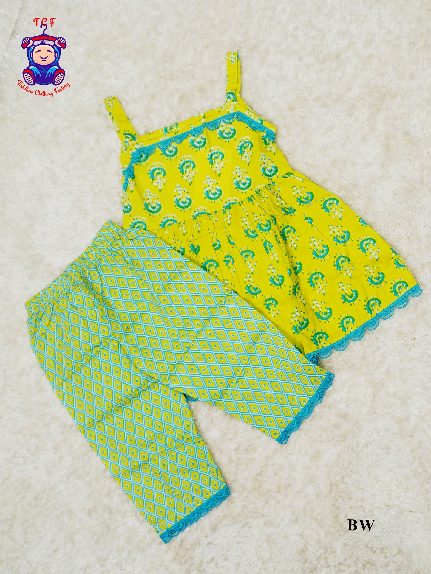Lime Green - Printed Sleeveless Kurti Set