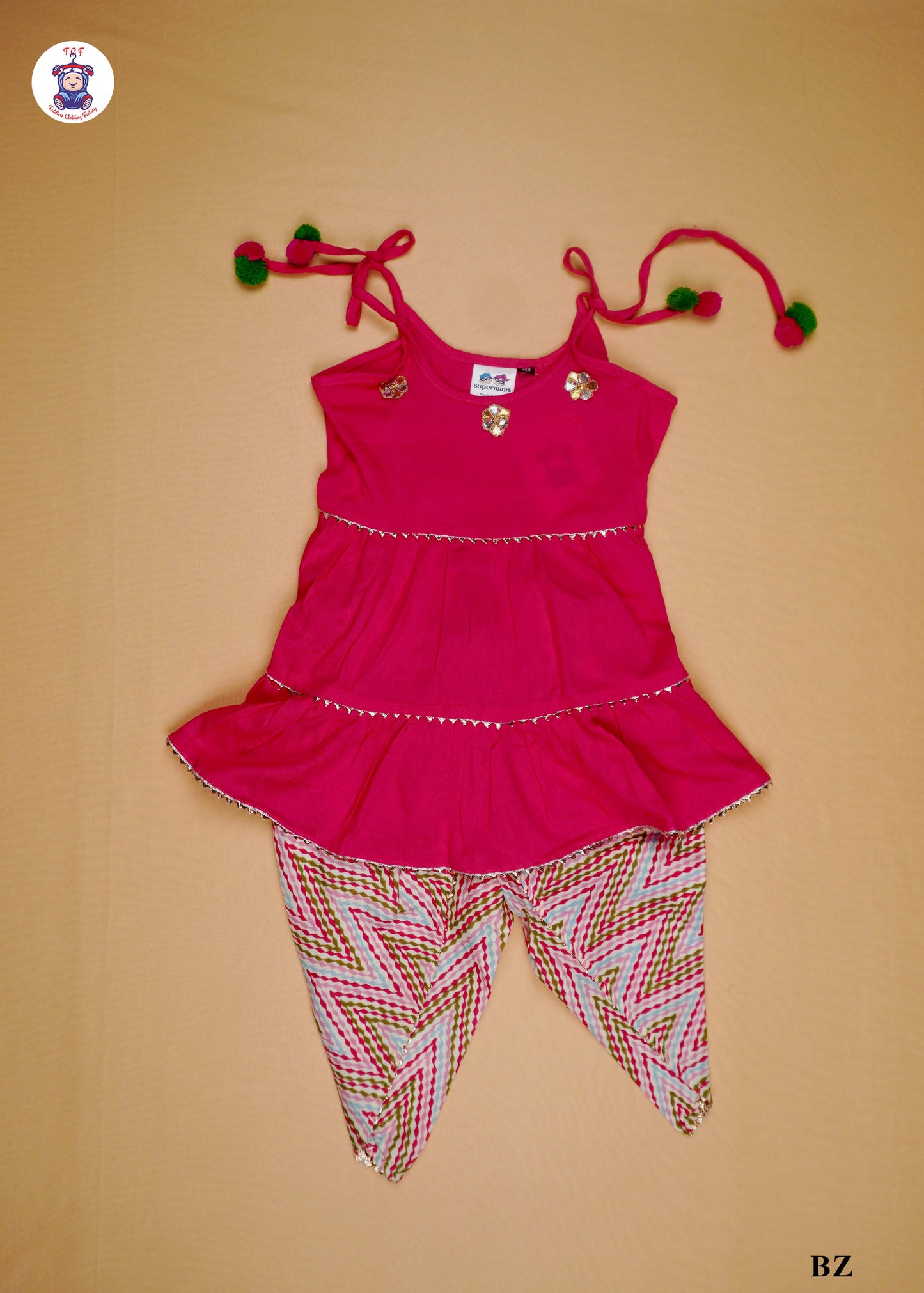 Dark Pink - Sleeveless Lace Top Kurti Dhoti Set