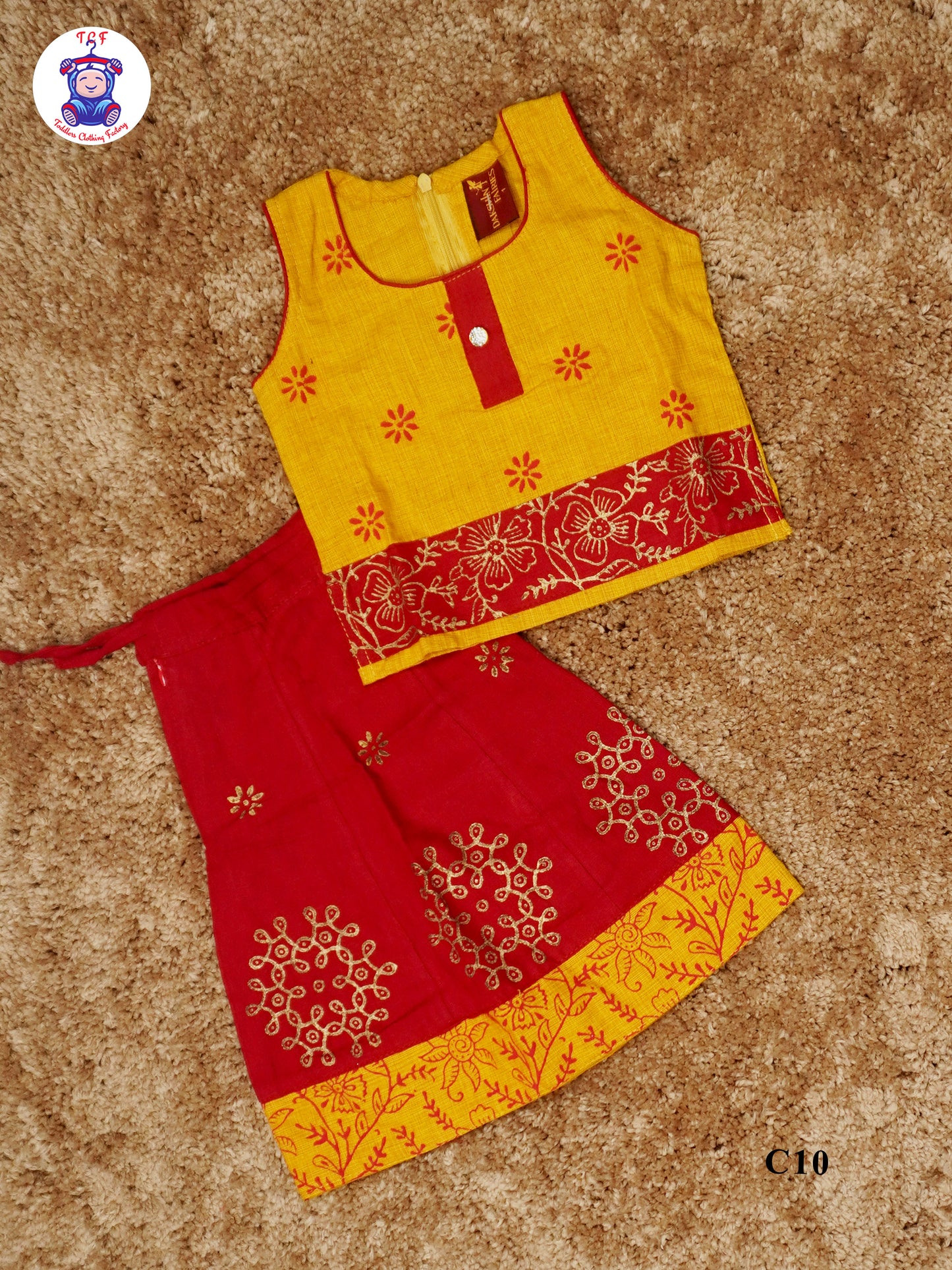 Mustard & Red - Cotton Pavadai Sattai