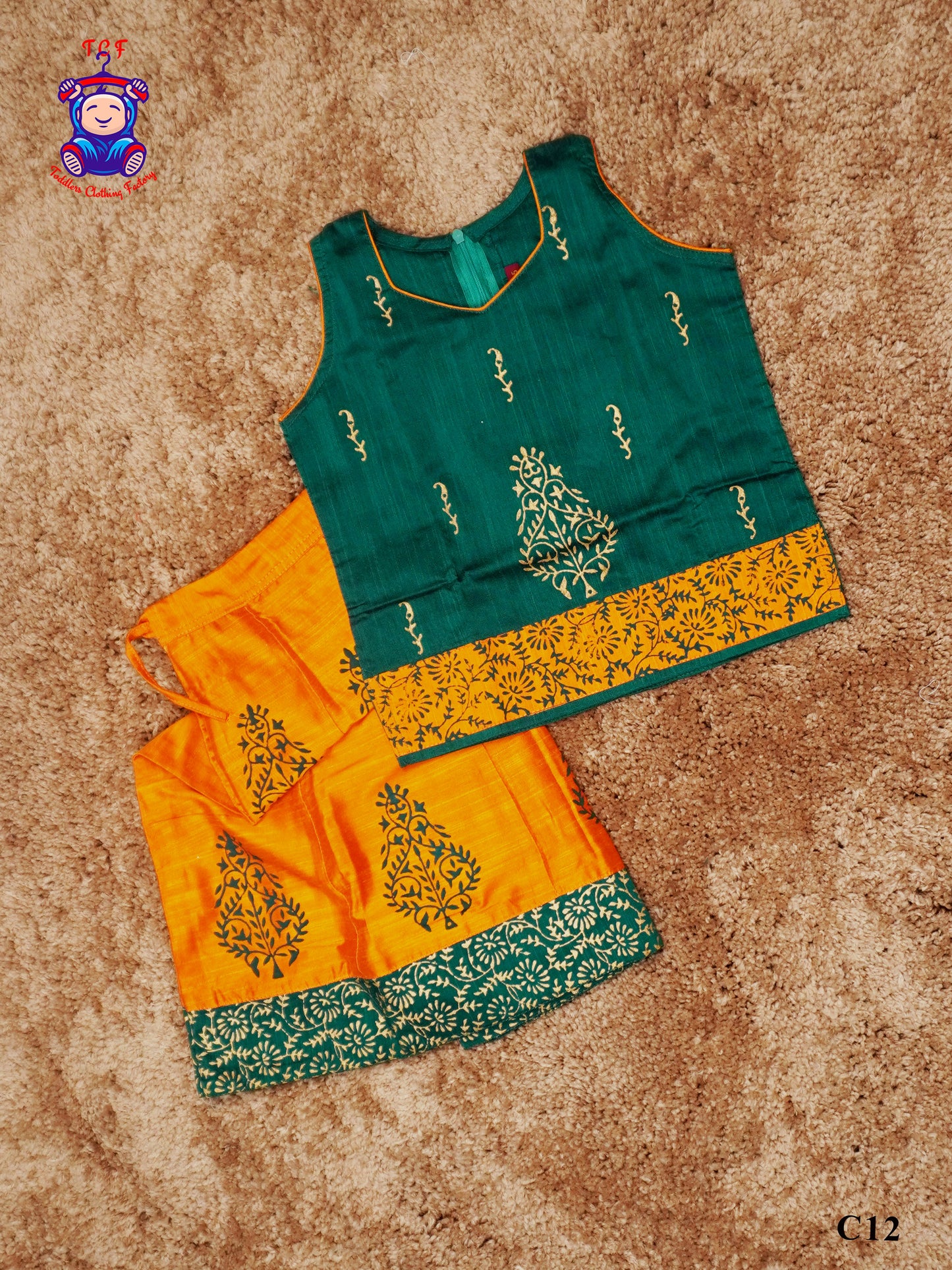 Green & Orange - Cotton Pavadai Sattai