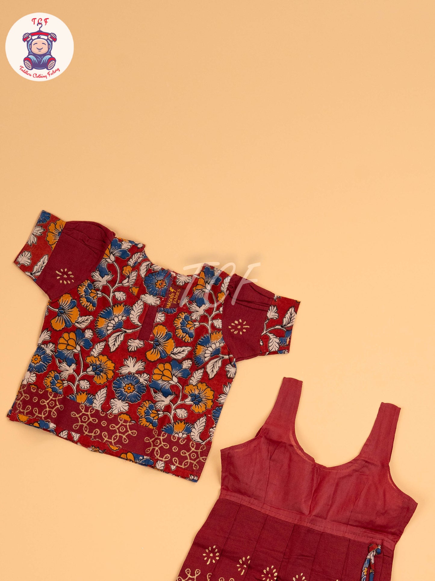Maroon - Floral Printed Kalamkari Pavadai Sattai
