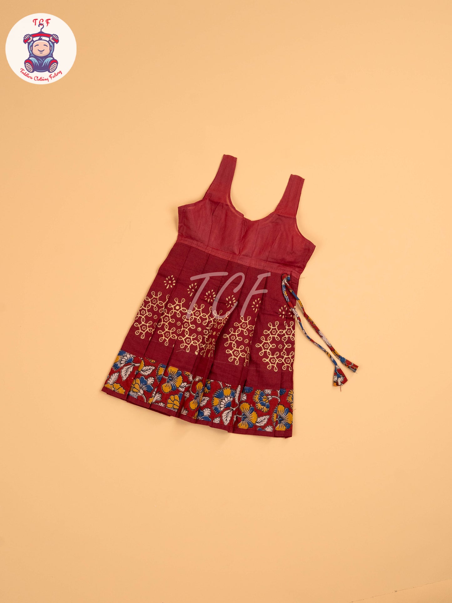 Maroon - Floral Printed Kalamkari Pavadai Sattai