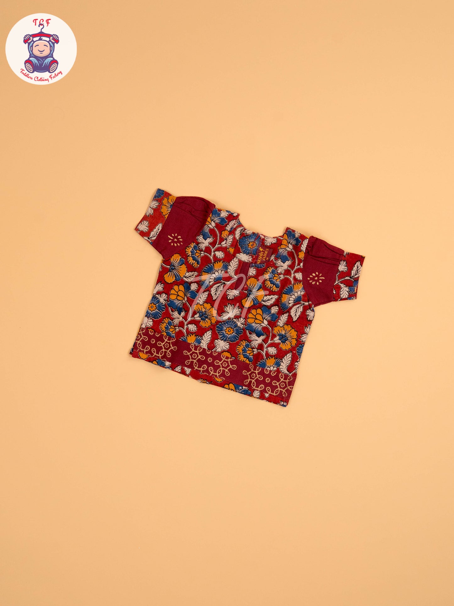 Maroon - Floral Printed Kalamkari Pavadai Sattai