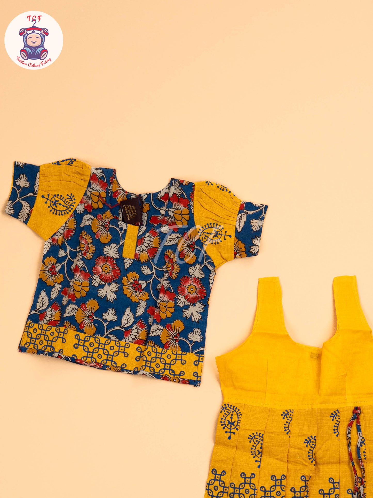 Blue - Floral Printed Kalamkari Pavadai Sattai