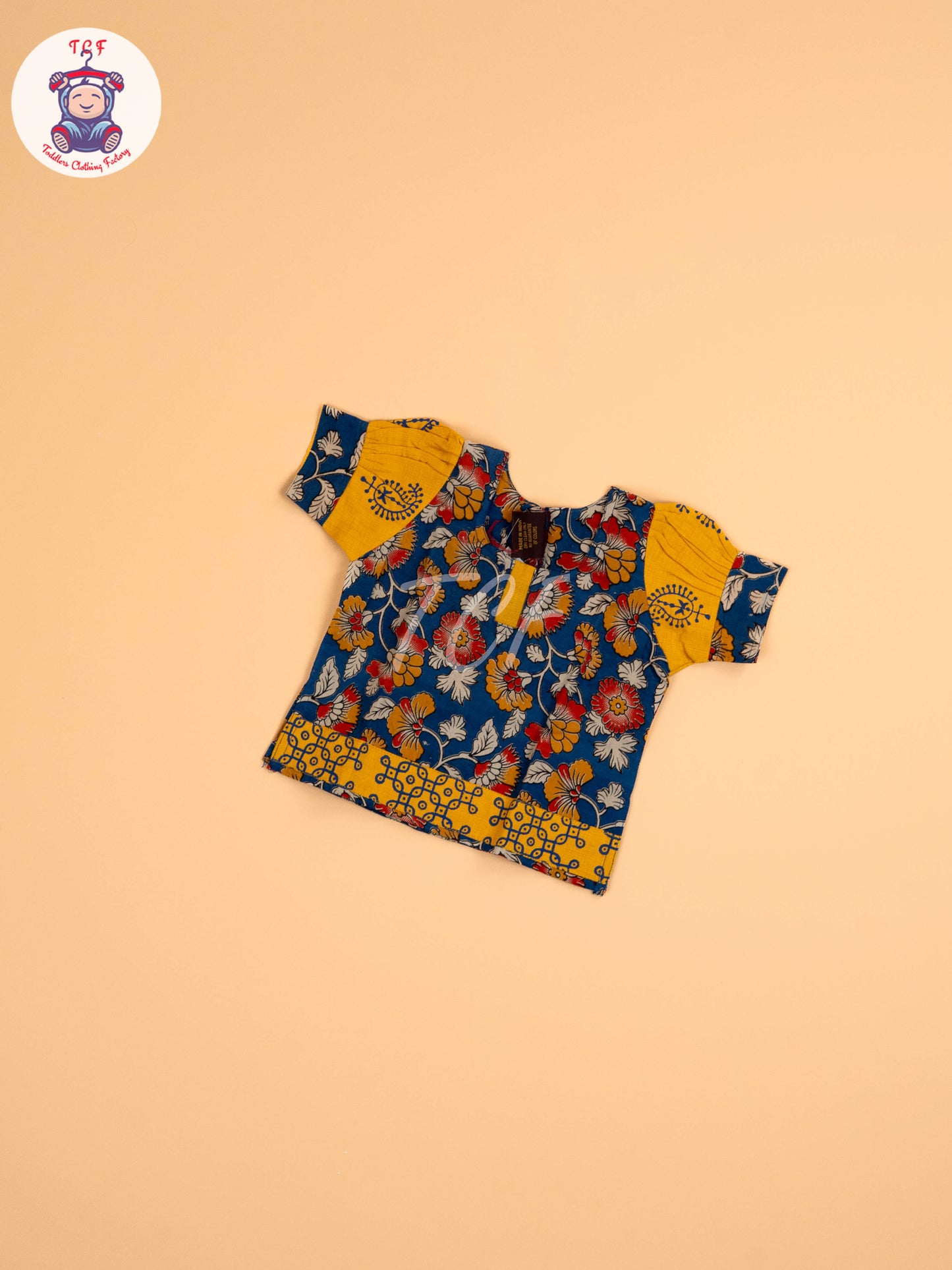 Blue - Floral Printed Kalamkari Pavadai Sattai
