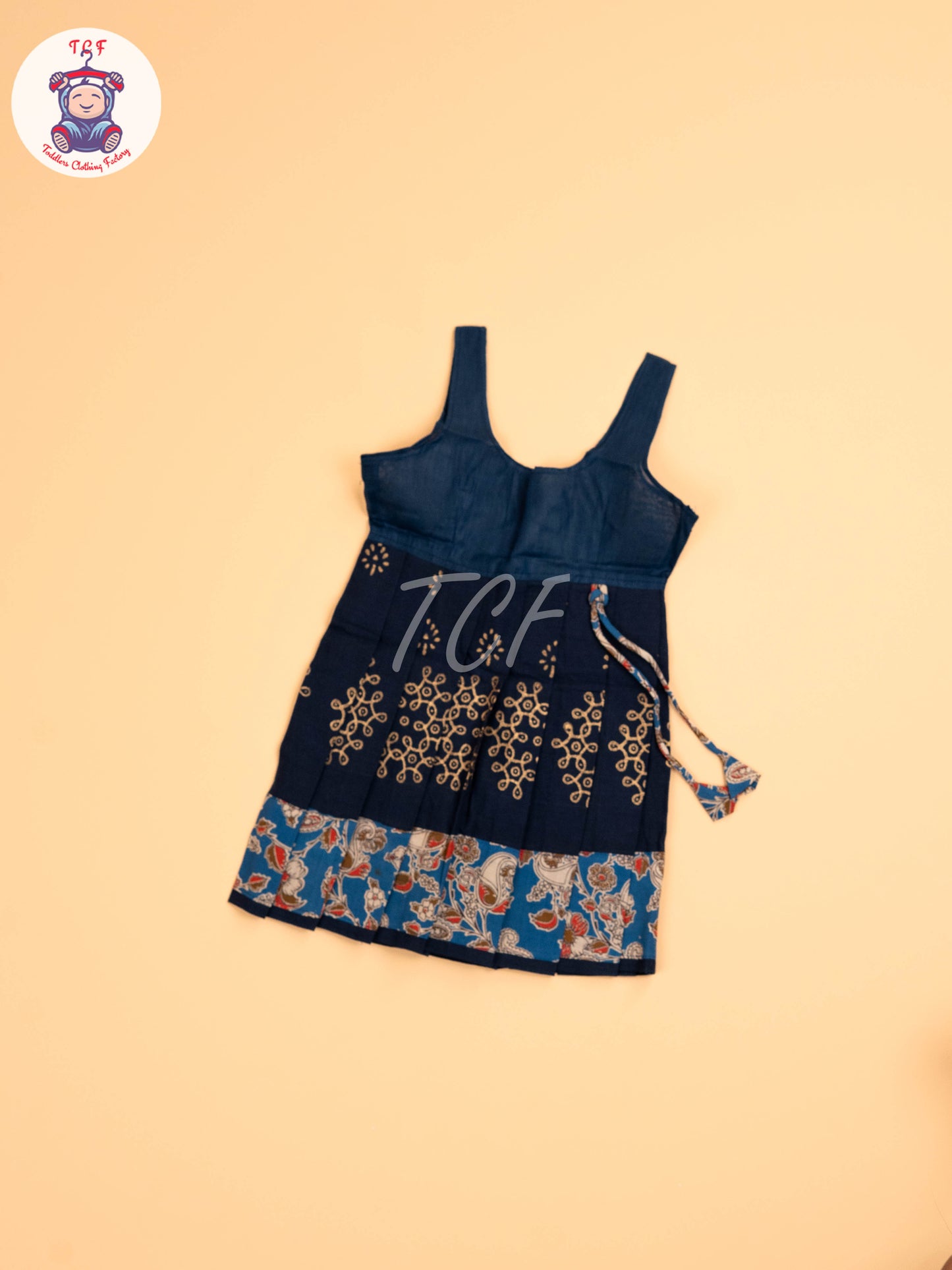 Blue - Floral Printed Kalamkari Pavadai Sattai