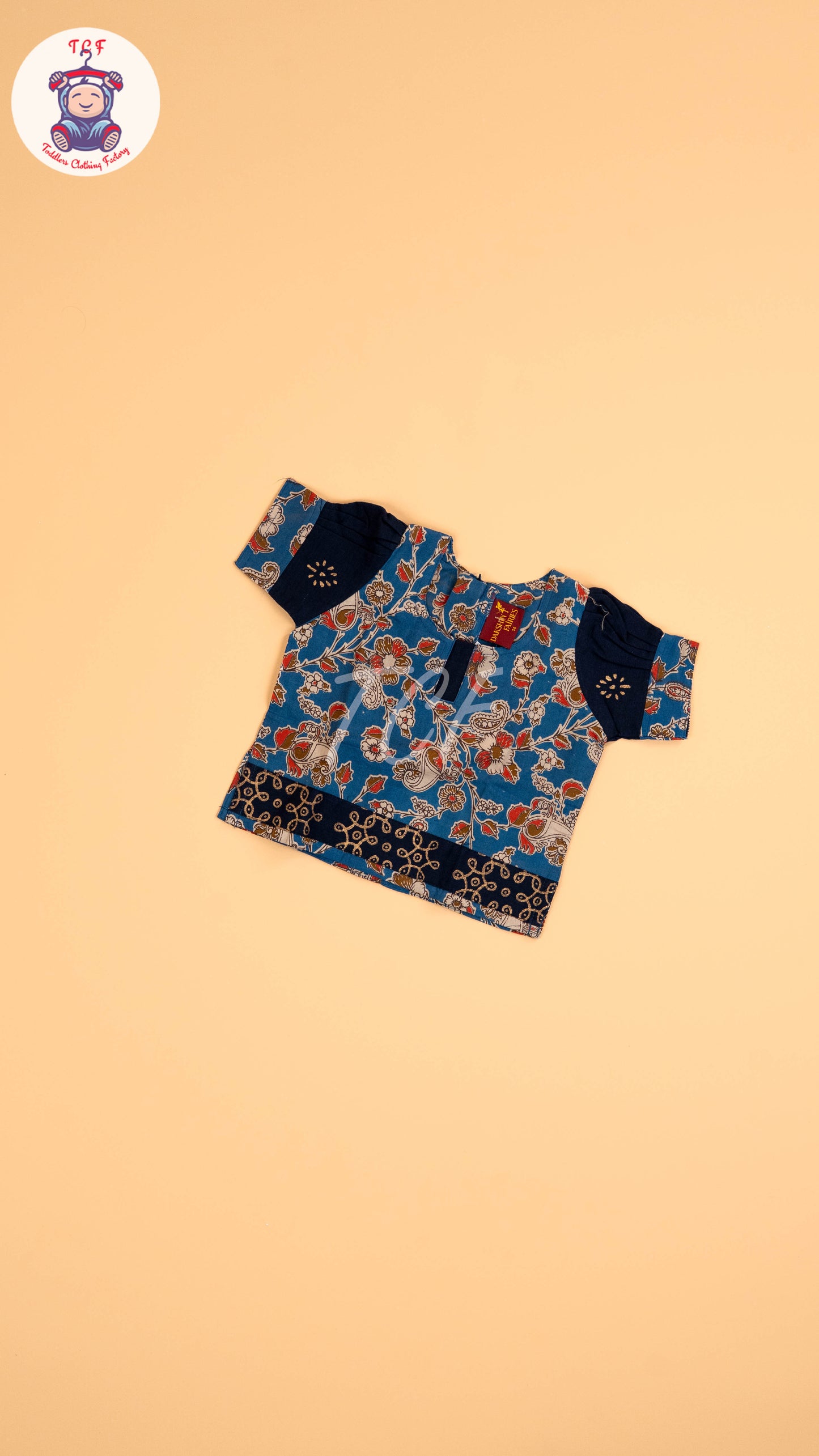 Blue - Floral Printed Kalamkari Pavadai Sattai